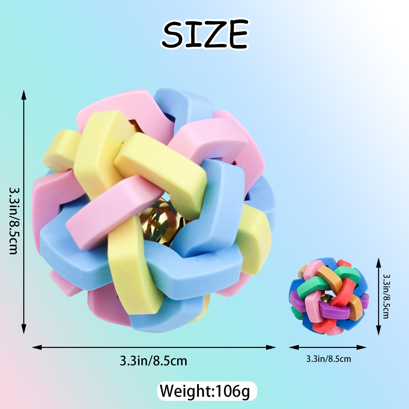 LuckyOpt Rubber Balls for Dogs 8.5 Cm Interactive Dog Ball Colorful Bouncy Rubber Braid Dog Ball with Ring Bell - Image 4