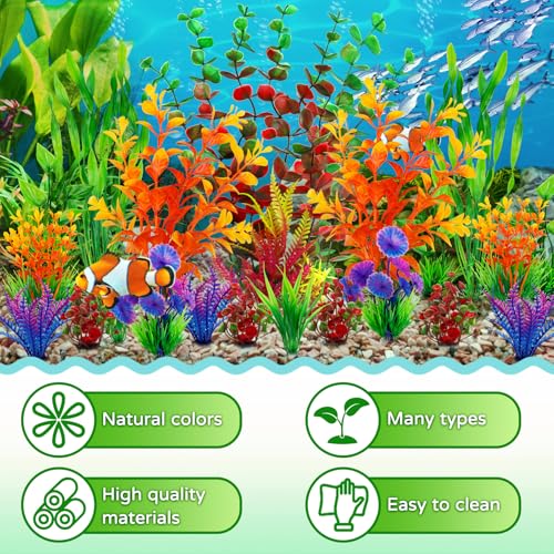 Image of QUOZUO Fish Tank Decorations Plastic Plants Large, Aquarium Artificial Plants Decor Colorful Ornament Safe for All Fish - 20pcs