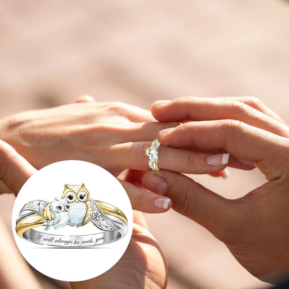 Bague hibou incrustée de diamants pour la fête des mères, pour fille, pour maman