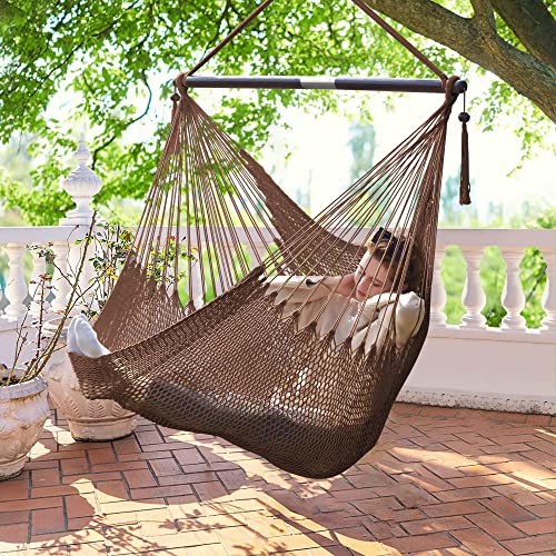 Large Hammock Chair With Spreader Bar, Caribbean Hanging Rope Swing Chair, Xl Hammock Chair Outdoor, Indoor, Bedroom, 330 Lbs Weight Capacity, Dark Brown #TOP4
