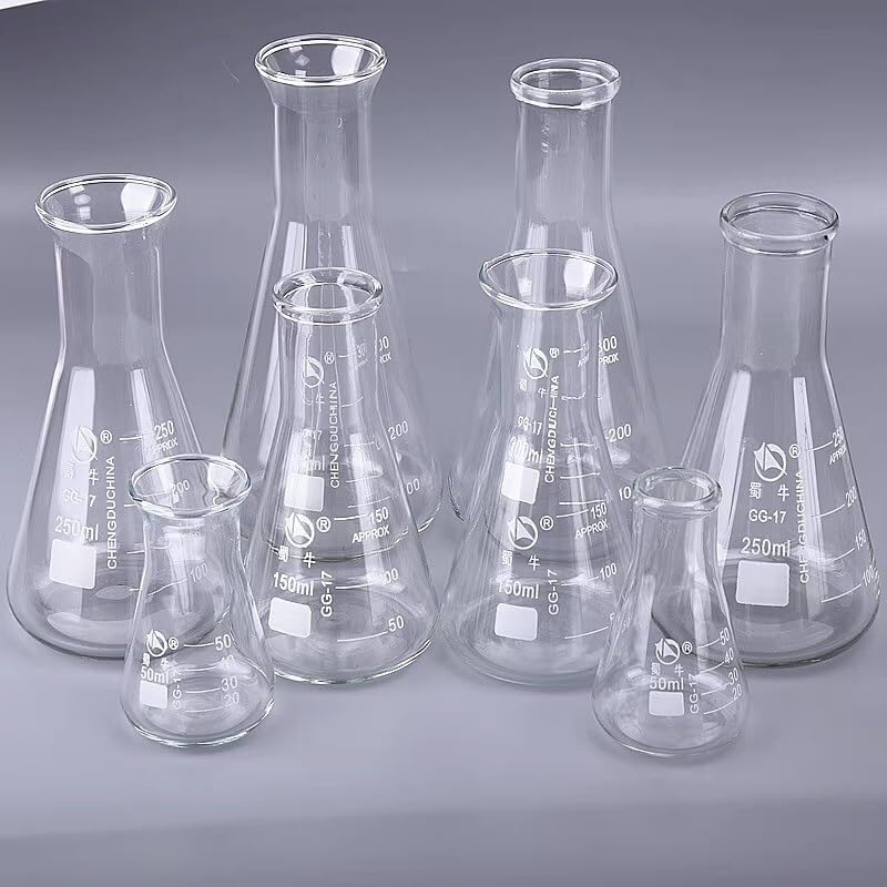 Juego de 2 Matraces Erlenmeyer de Vidrio con Tapones de Silicona Matraces Cónicos de Boca Ancha para Laboratorio 50–5000ml(Trumpet mouth 3000ml)