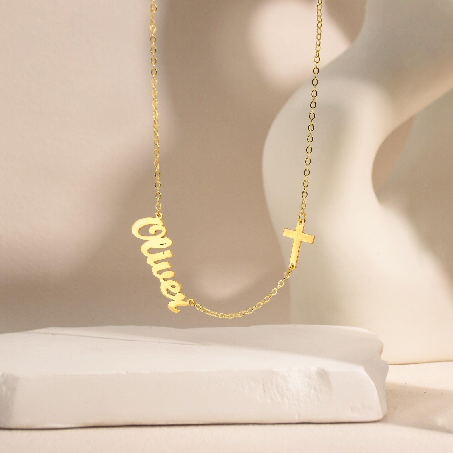 Su misura collana con nome con croce, laterale battesimo primo comunione Natale