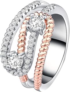 Acero Inoxidable Mujeres Anillo Redondo Circónia cúbica Completa Circón Diseño Moda Dama Estilo Banda de Boda 5MMX9MM Blanca 15