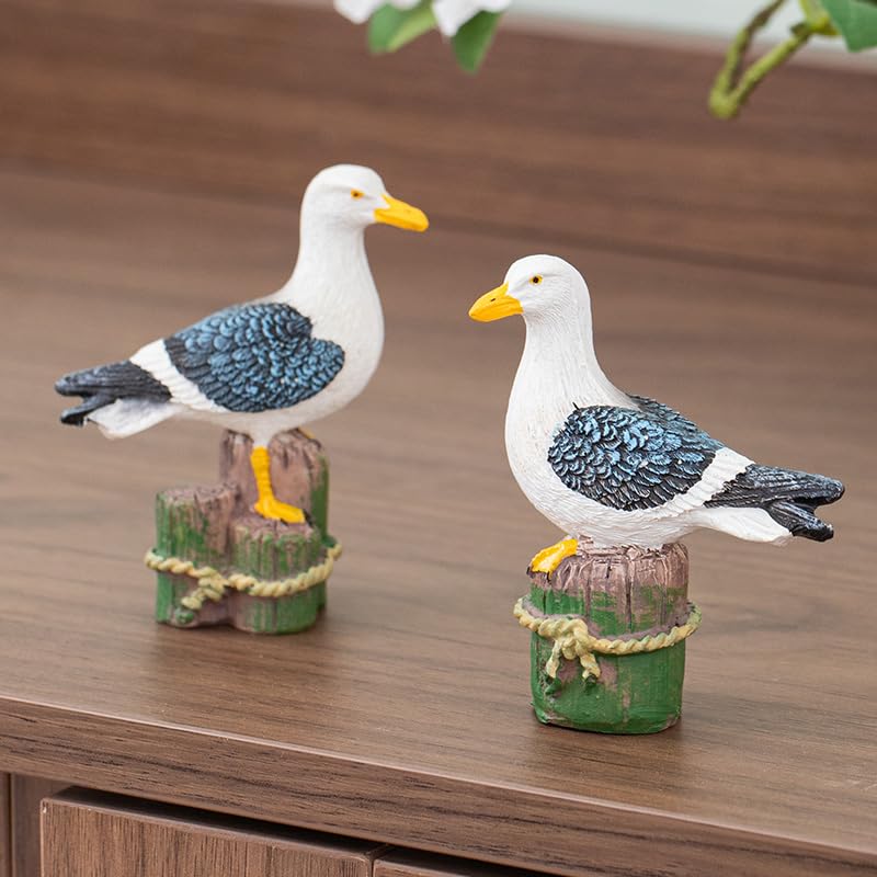 Par de mini gaviotas de resina decorativas miniatura 3