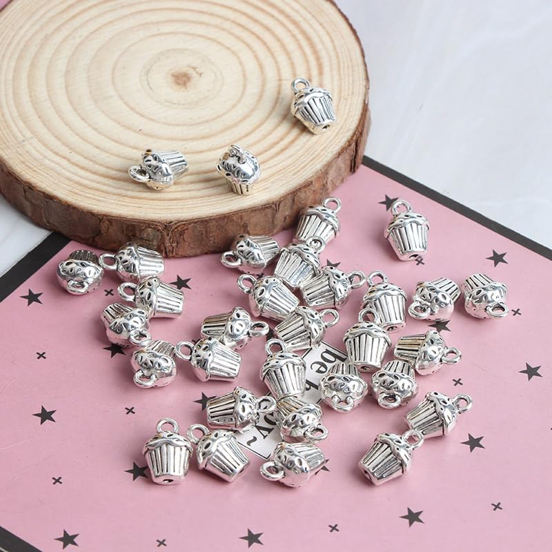 Miniatura 8 de 50 dijes para tartas de taza, colgantes de plata envejecida, doble cara, 3D, 0.394 x 0.394 in, hechos a mano