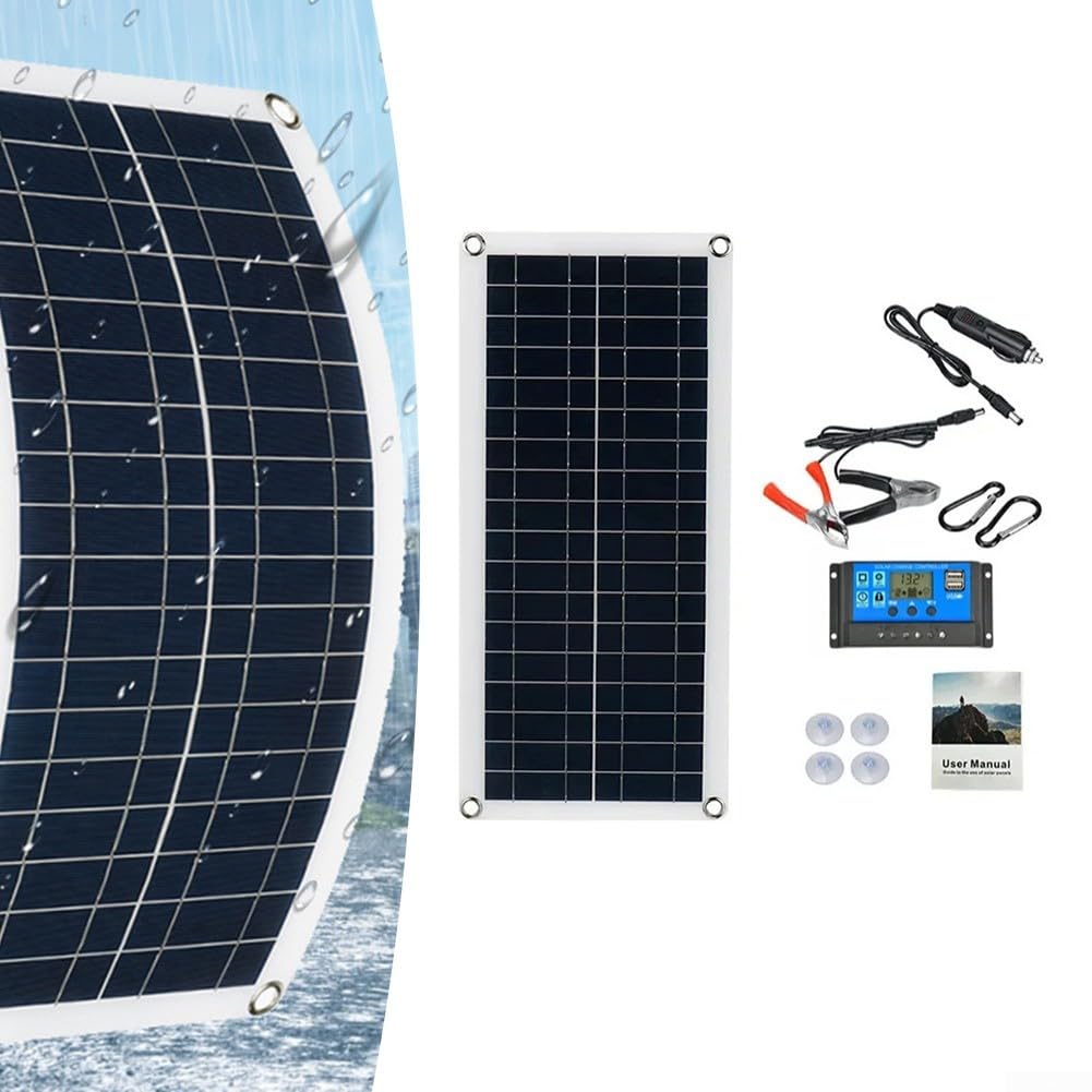 Kit de panneau solaire 1000 W 12 V avec régulateur de charge, port USB pour téléphone portable, camping-car, voiture, caravane et camping – Panneau solaire portable pour charger la batterie en