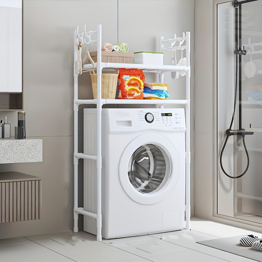 Inllex 2 Layers Space Saver Bathroom Storage Shelf Household Laundry Storage Shelf,Over Washing Machine Storage Rack,Acrylonitrile Butadiene Styrene Bathroom Storage Organizer With Hooks,Space-Saving (B0D56ZLXTL) Amazon Price History, Amazon Price Tracker