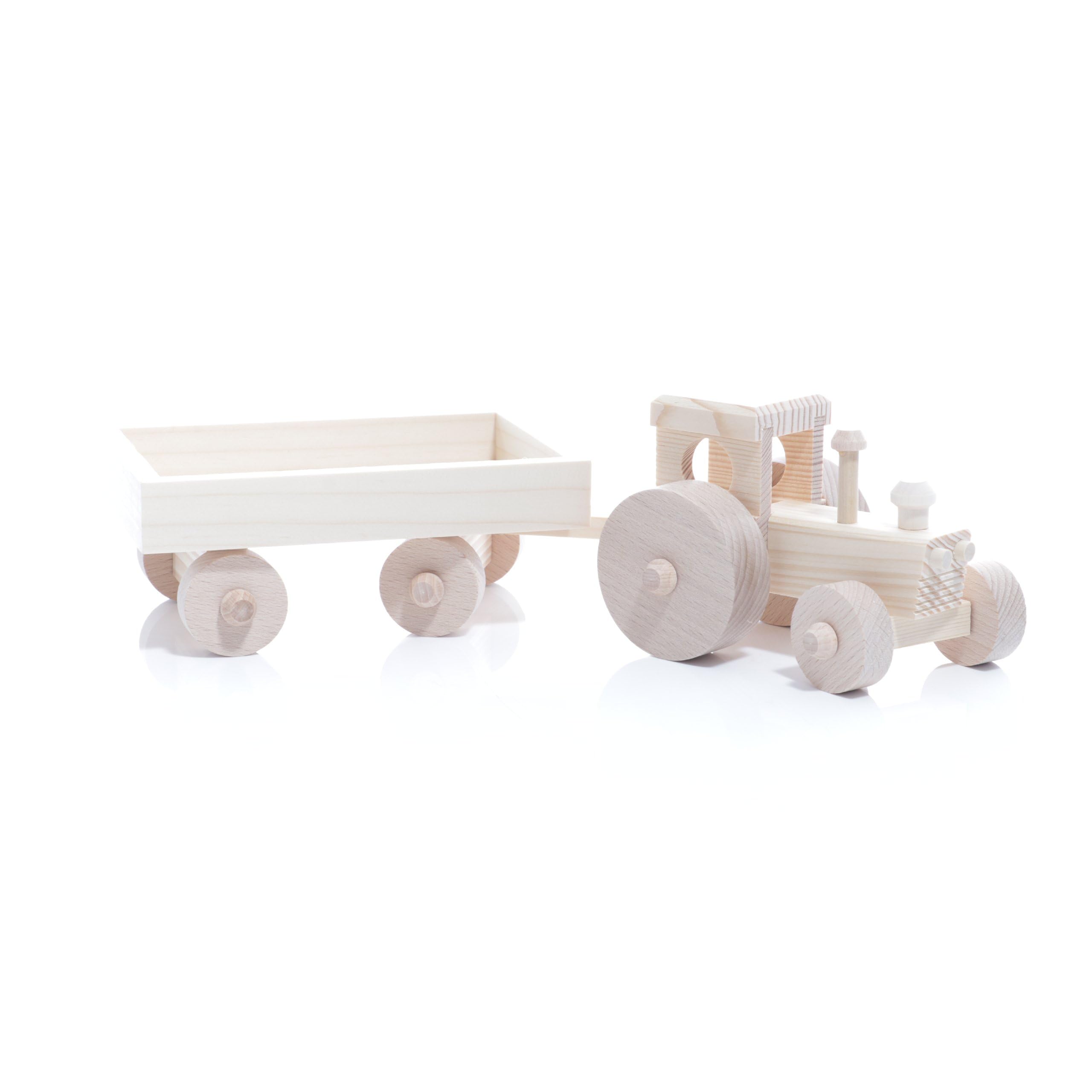 Rudolphs Schatzkiste Holzspielzeug Traktor mit Anhänger Breite=52cm NEU Eisenbahn Traktor Walze Holzspiel Geduldsspiel Geschicklichkeitsspiel Holzkreisel Spielsortiment Spiele Holz Seiffen Erzgebirge