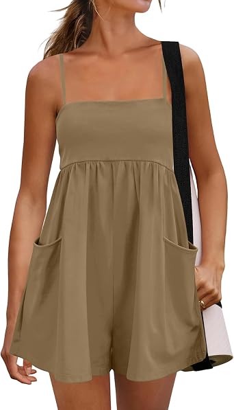 Mini Workout Romper for Women Spaghetti Strap Wide Leg Shorts Athletic Romper Summer Casual Vacation Short Jumpsuits