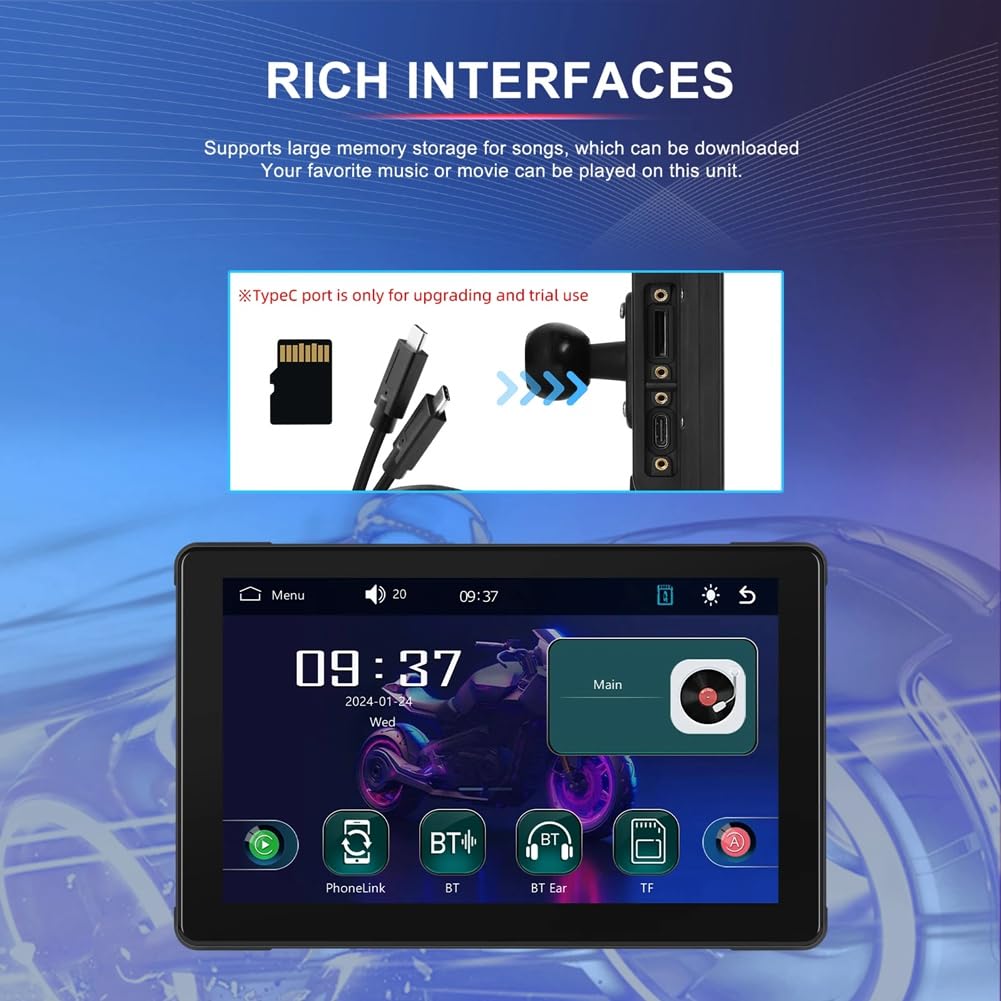 7 Pouces Portable Moto GPS Navigation Étanche Carplay Écran D'Affichage sans Android Moniteur