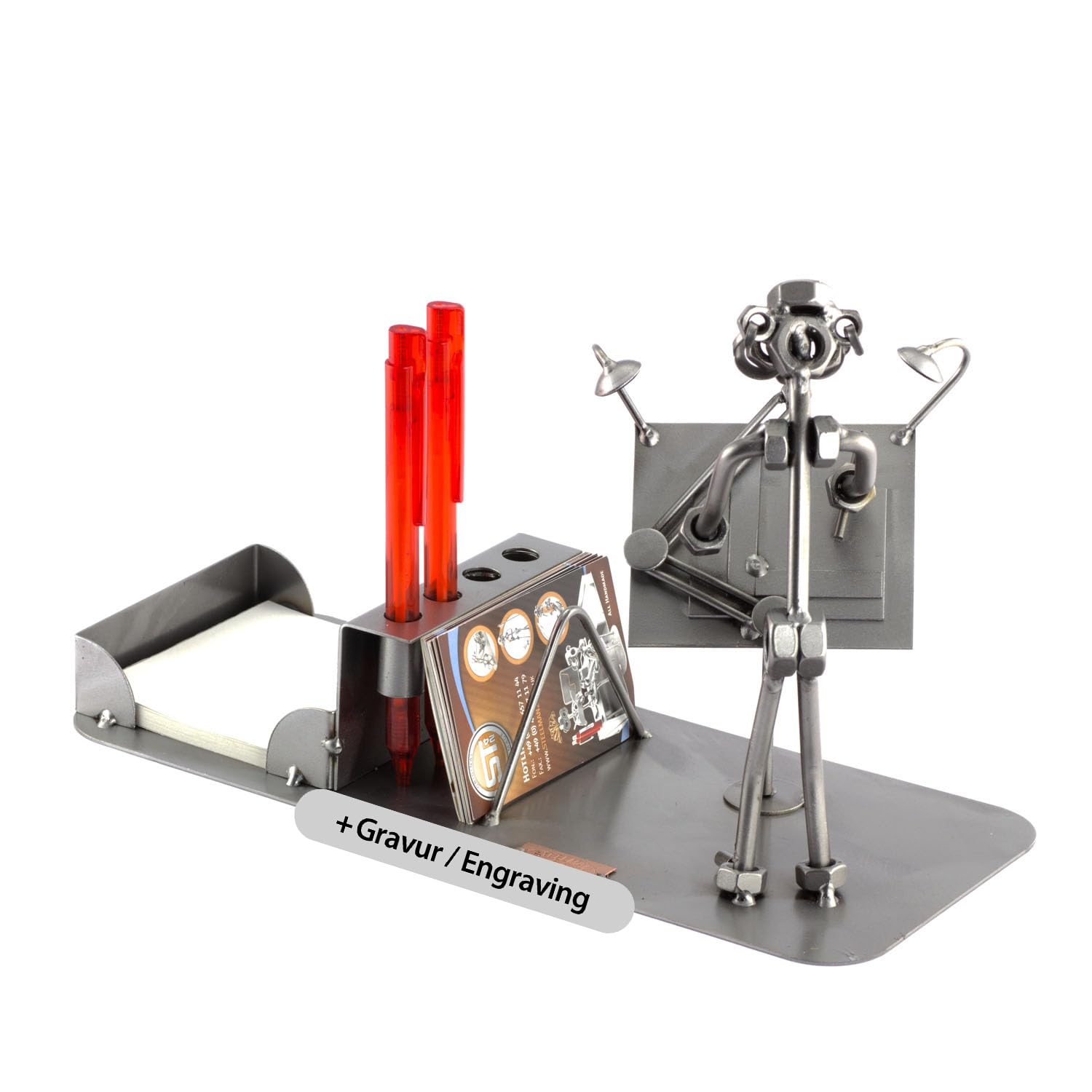Steelman24 I Omini di Viti Architetto, Organizer da Scrivania con Piastra di Incisione Personale I Idee Regalo Originale I Soprammobili in Metallo