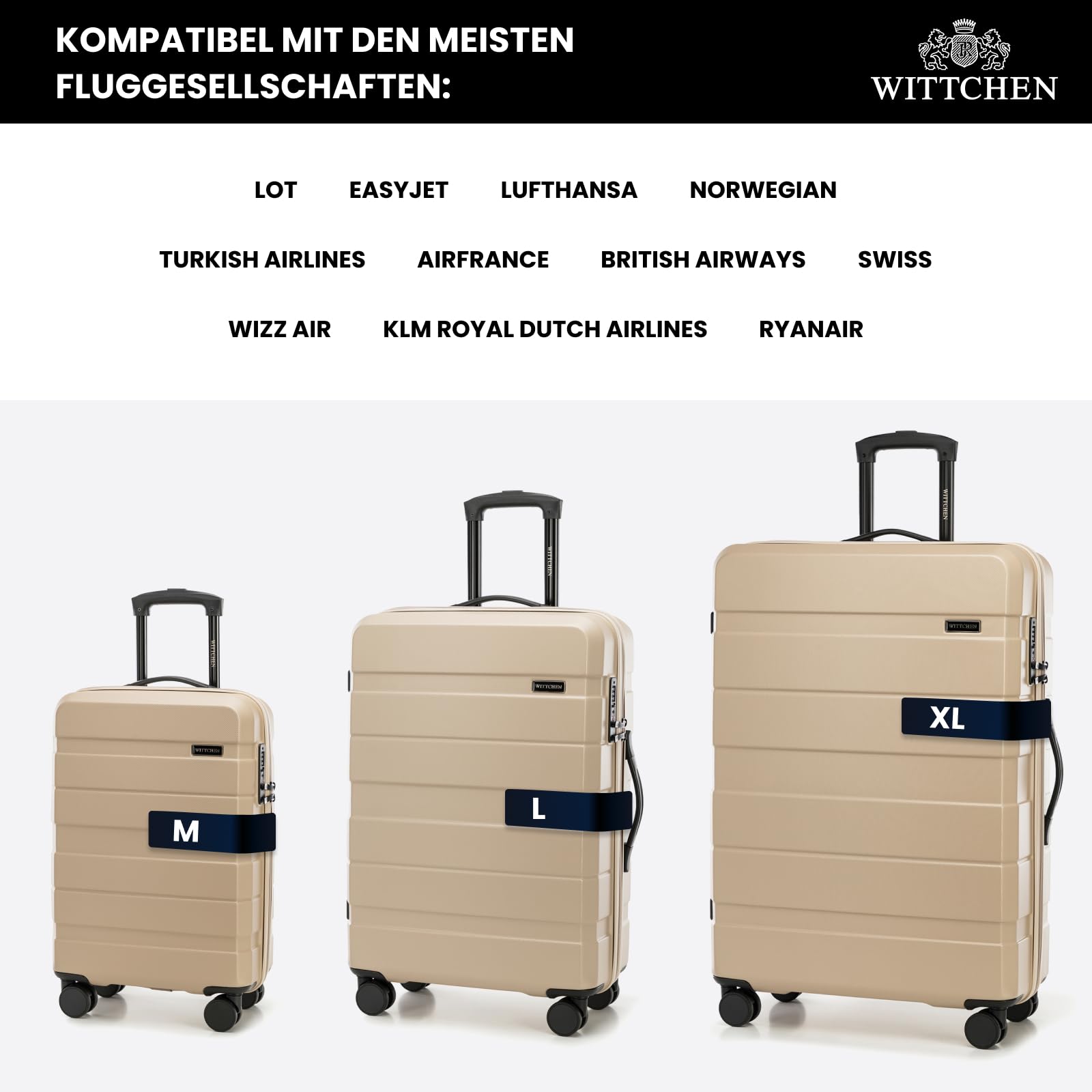 WITTCHEN COMODO Line Koffer Handgepäck Gepäck-Set aus ABS Teleskopgriff TSA Schloss 4 Doppelräder
