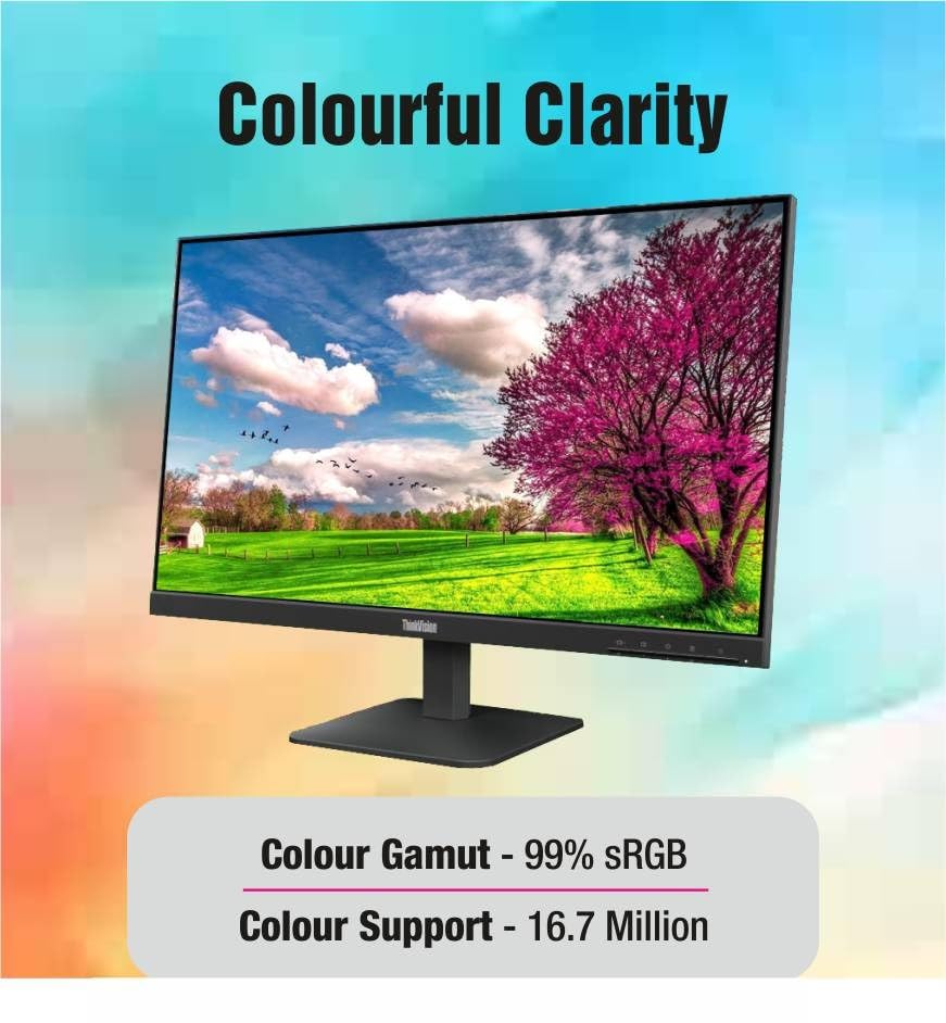 Image of Lenovo ThinkVision S24-4e | 23.8 inch (54.61 cm) FHD IPS 100Hz Ultraslim Monitor | 4ms, 99% sRGB, 16.7Mn Colors, 1x HDMI 1.4, 1x VGA,TUV Eye Comfort, Low Blue Light| Tilt | Black