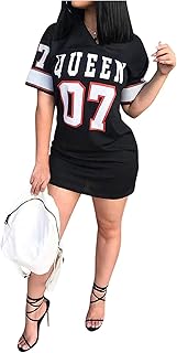 Women's Fashion Sexy V Neck Queen Letter Printed Package Dress Casual Hip Hop Short Sleeve Mini Dresses - Buy now