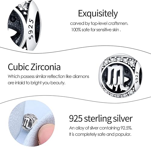 Miniatura 6 de Dijes con signo del zodiaco y piedra natal en plata de ley 925, dijes de cumpleaños para pulsera y collar de mujer, regalos