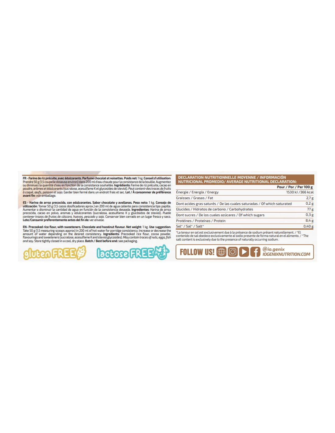 iO.GENIX - Crema de Arroz | 1 kg | Harina de Arroz Precocida | Fuente de Energia | Buena Digestibilidad (Nutchoc) — view 2
