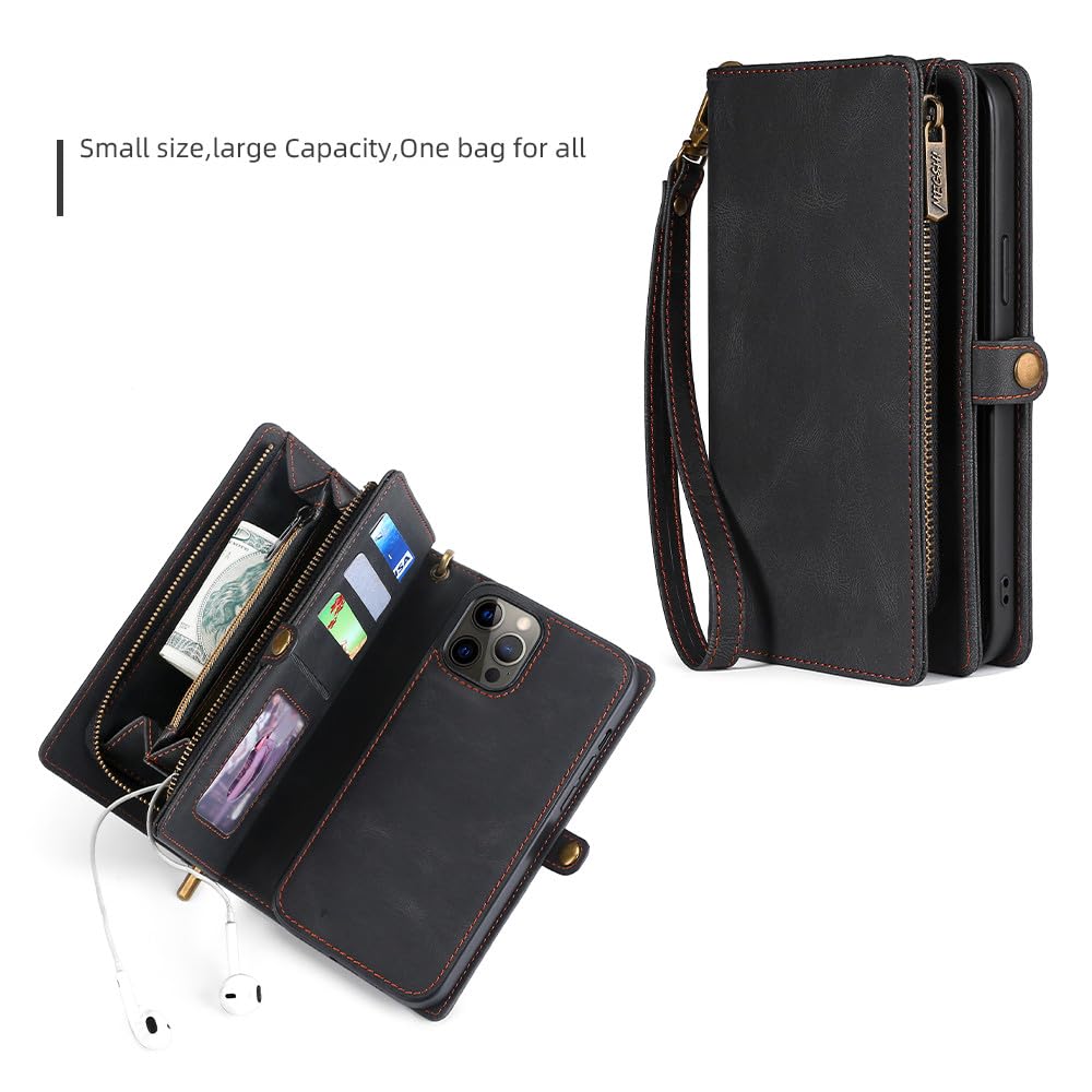 Funda de teléfono de Cuero portátil de Moda de PU con Billetera para iPhone 6 6S 7 8 Plus X XS XR XSMax SE2020 11 12 13 14 Mini Pro ProMax, Negro, para iPhone SE 1 2 3
