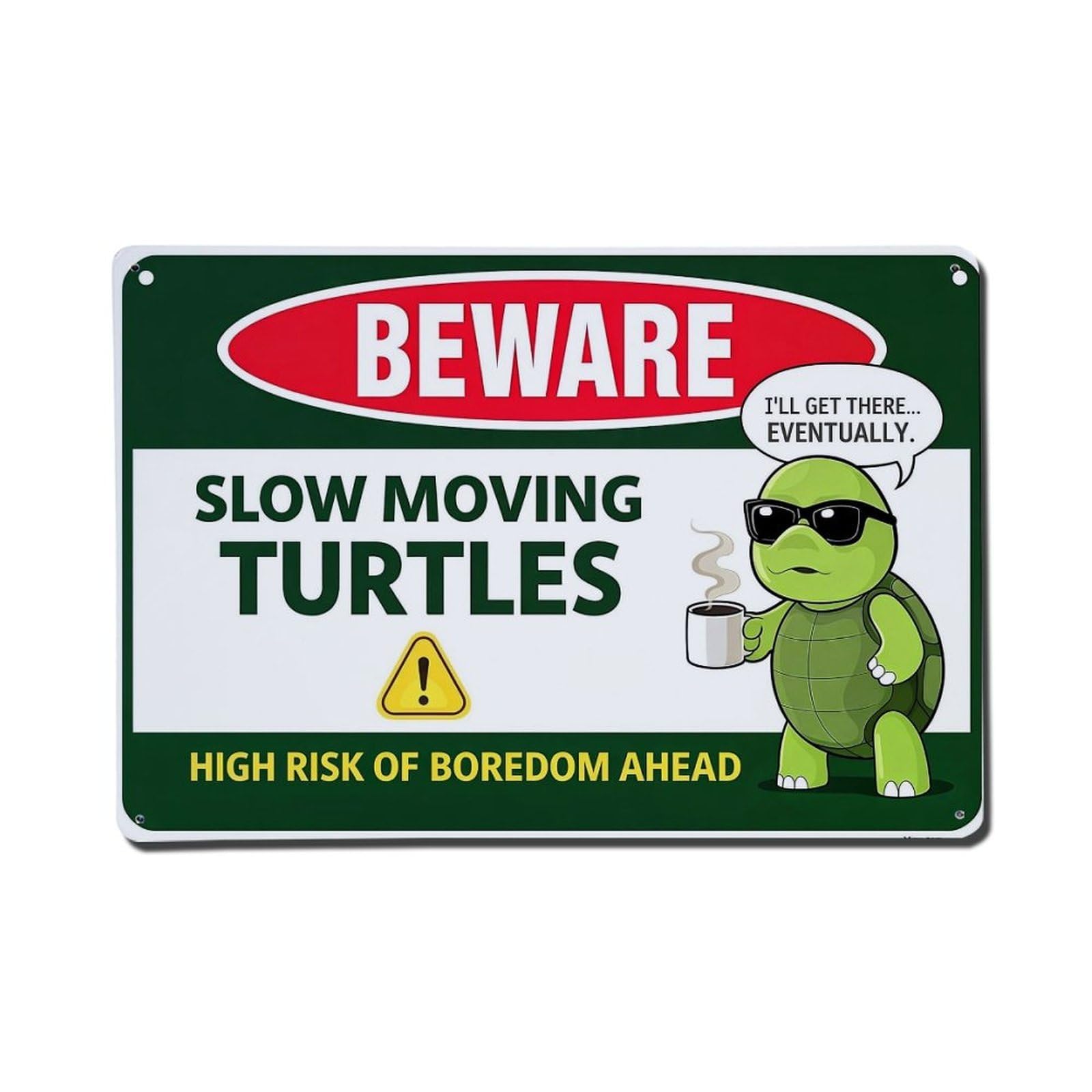 Jdfenggu Vintage Beware Slow Moving Turtles Sign Retro Metal Tin Sign, Metal Poster For Bar, Home, Man Cave, Kitchen, Laundry Room Art Decor 8X12 Inch