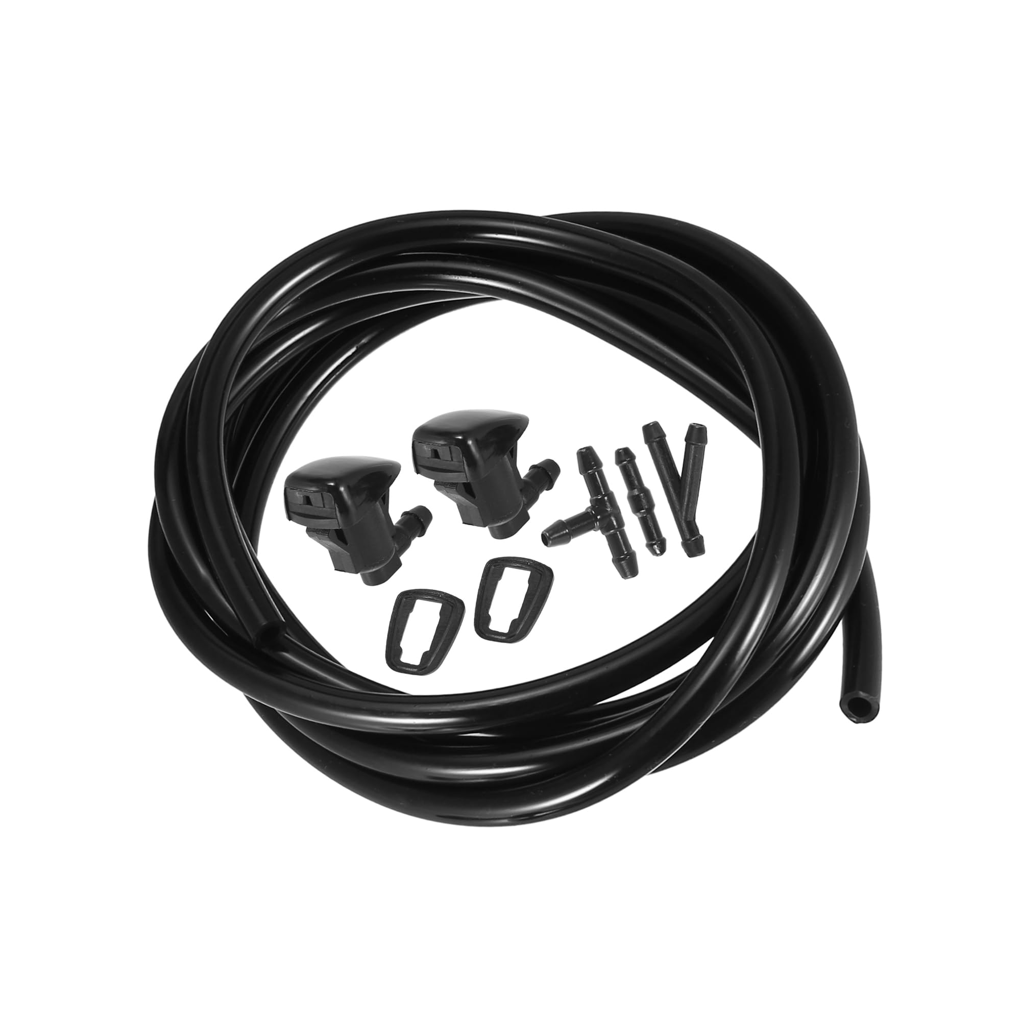 Partuto Front Windshield Wiper Nozzles Kit for Pontiac G6 for Chevy Malibu with Gaskets 2 Meter Fluid Hose - Pack of 6 Black Replacement