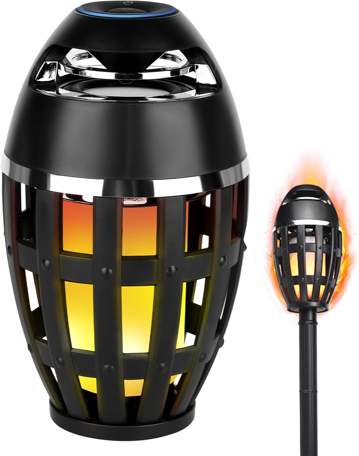 Houkiper Altavoces de llama Bluetooth para exteriores, 1 paquete de altavoces inalámbricos 5.0 para interiores y exteriores con estacas, audio HD y
