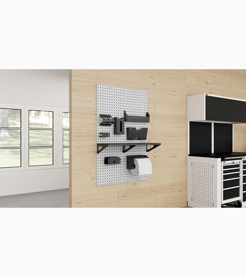 Fami - Portarotolo in Acciaio per Pareti Forate, Pannelli in Legno o Muri, Ideale per Garage, Officine e Magazzini, (Ø 240 mm)