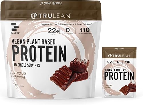 TRULEAN Proteína aislada de suero de leche alimentada con pasto que sabe a brownie de chocolate de postre vegano - 15 porciones paquetes individuales