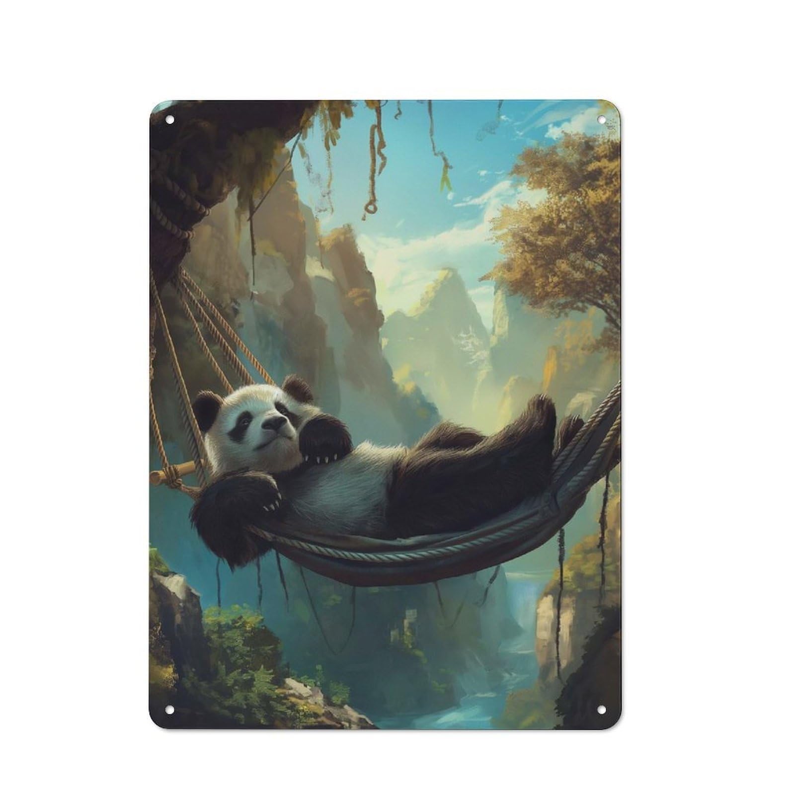 Junmoney Panda Mountain Landscape Smart Office Metal Sign 40X30cm, Study Room Decor For Home Office, Reading Corner Or Bedroom