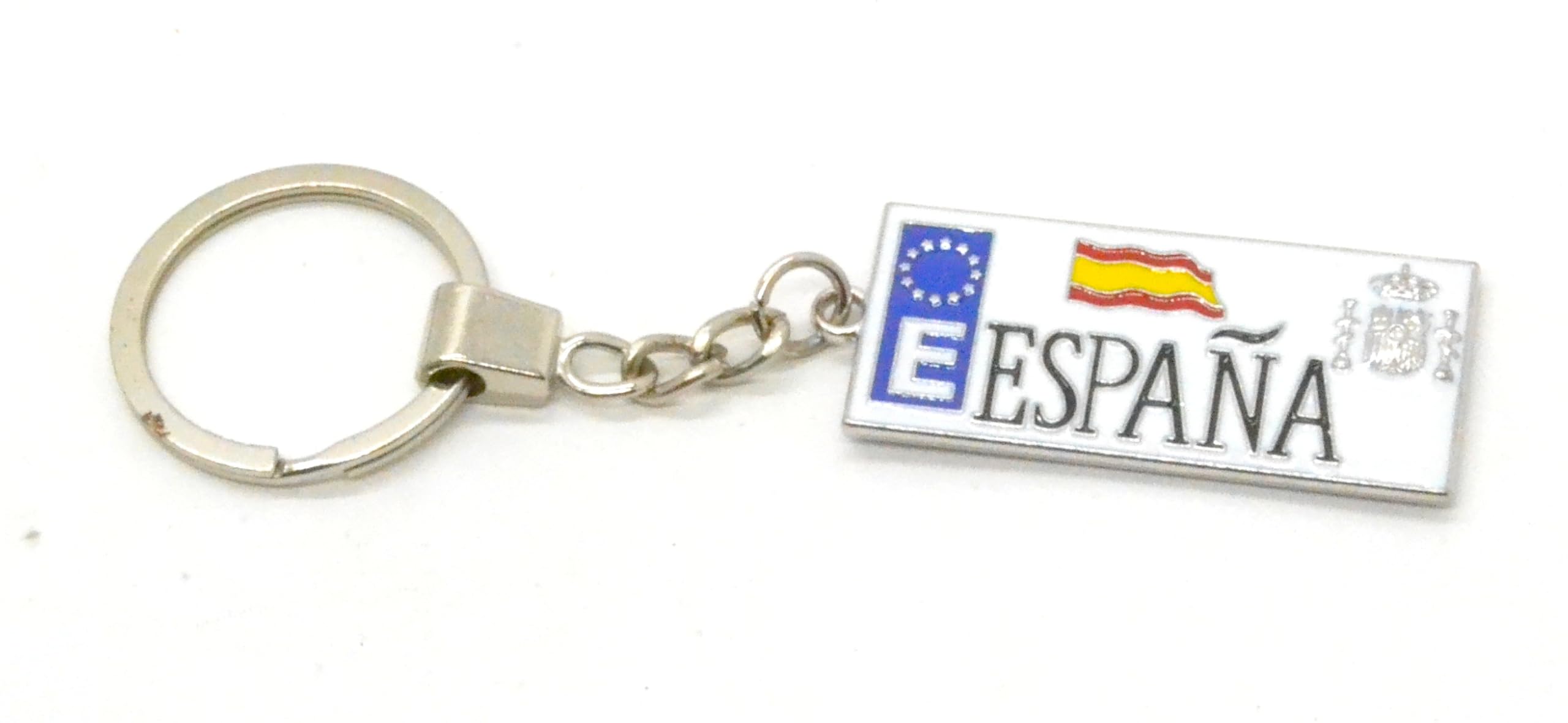 wonderful Spain Keyring with Spanish Flag and EU Symbol, License Plate Design, silver, S
