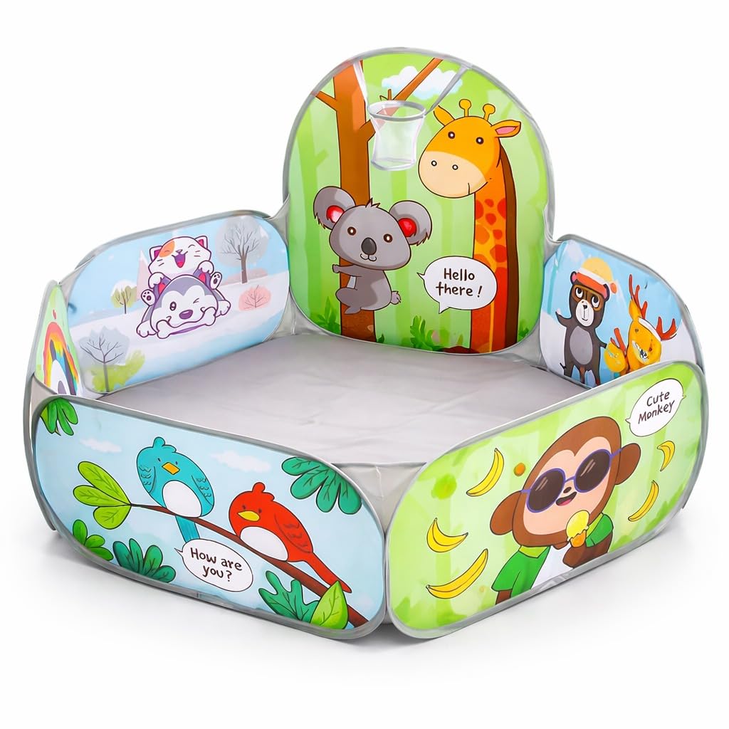 Magicwand【Without Balls】 X-X-Large Size Mesh Multi-Colored Cartoon Theme Pop-Up Activity Basket Ball-Pool【Age Upto 3 Yrs】