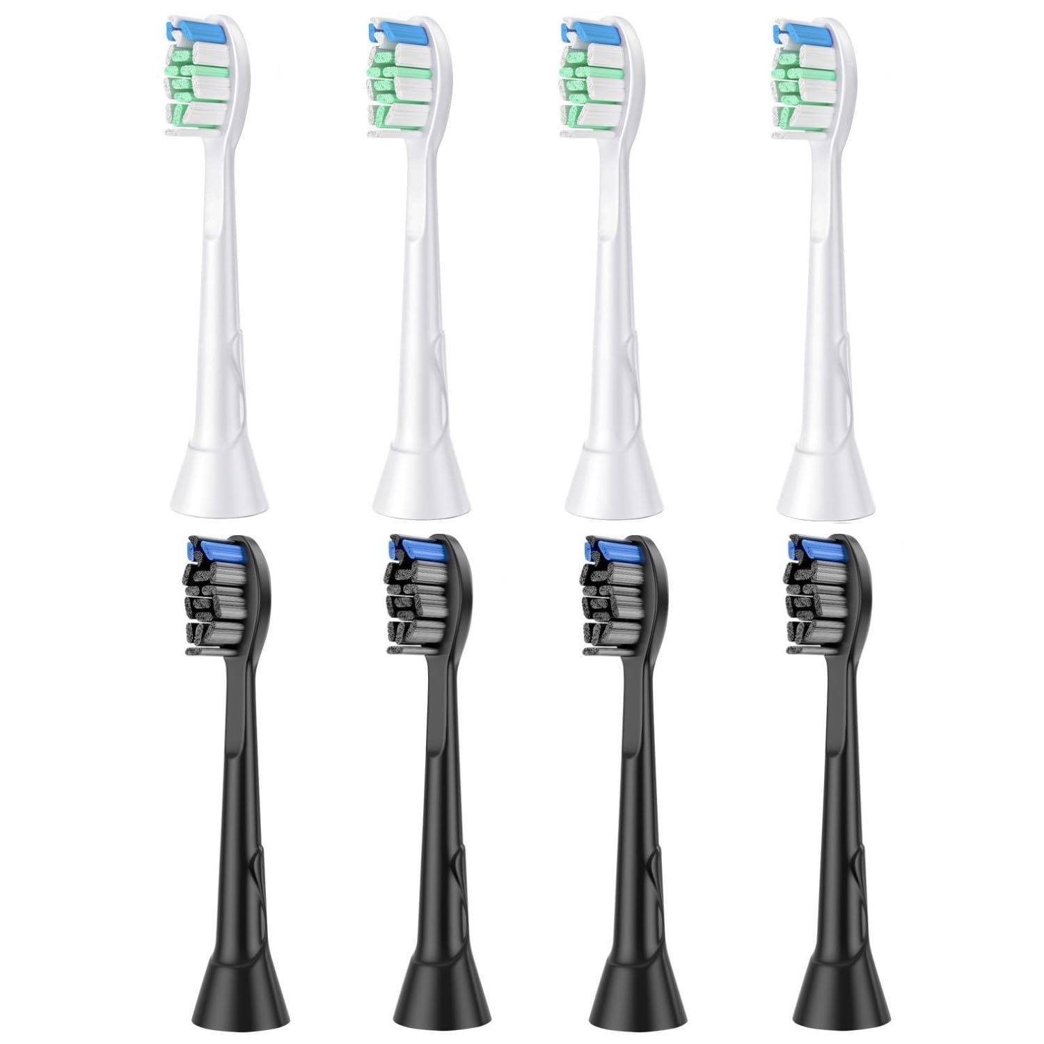 8 Stücke Ersatzbürsten kompatibel mit Philips Sonicare Elektrische Zahnbürste, 4 Schwarze und 4 Weisse Zahnbürstenköpfe