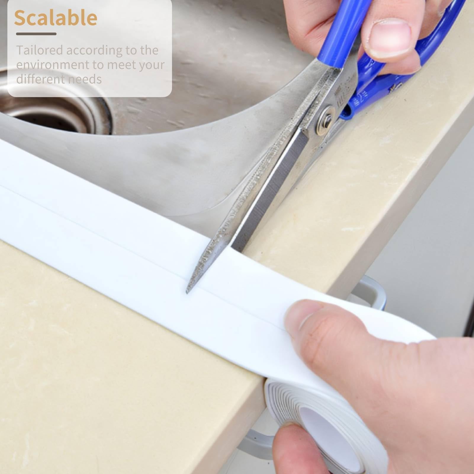 Ccaulk Tape, Bathroom Corner Caulking Tape Self Adhesive Sealing Tape Wall Edges Protector, Sealant Strip for Kitchen, Bathroom, Bathtub (1.5 X 11Ft, White, 2 Rolls)