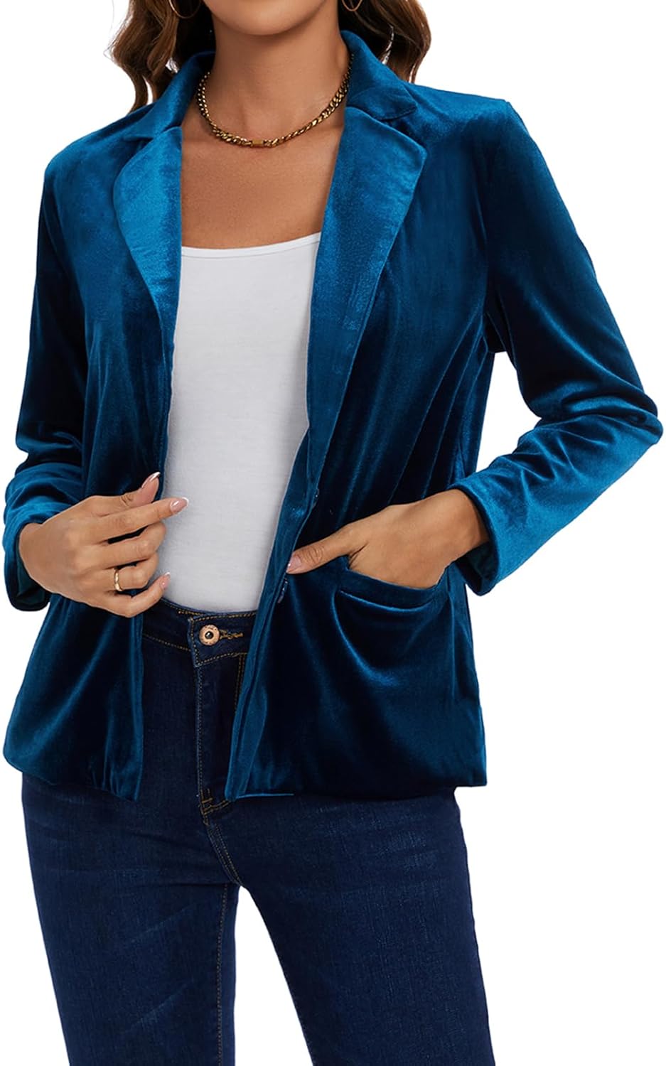 MINTLIMIT Velvet Blazer for Women Casual Work Office Long Sleeve Notched Lapel Button Blazer Jacket with Pockets Outerwear - Image 2