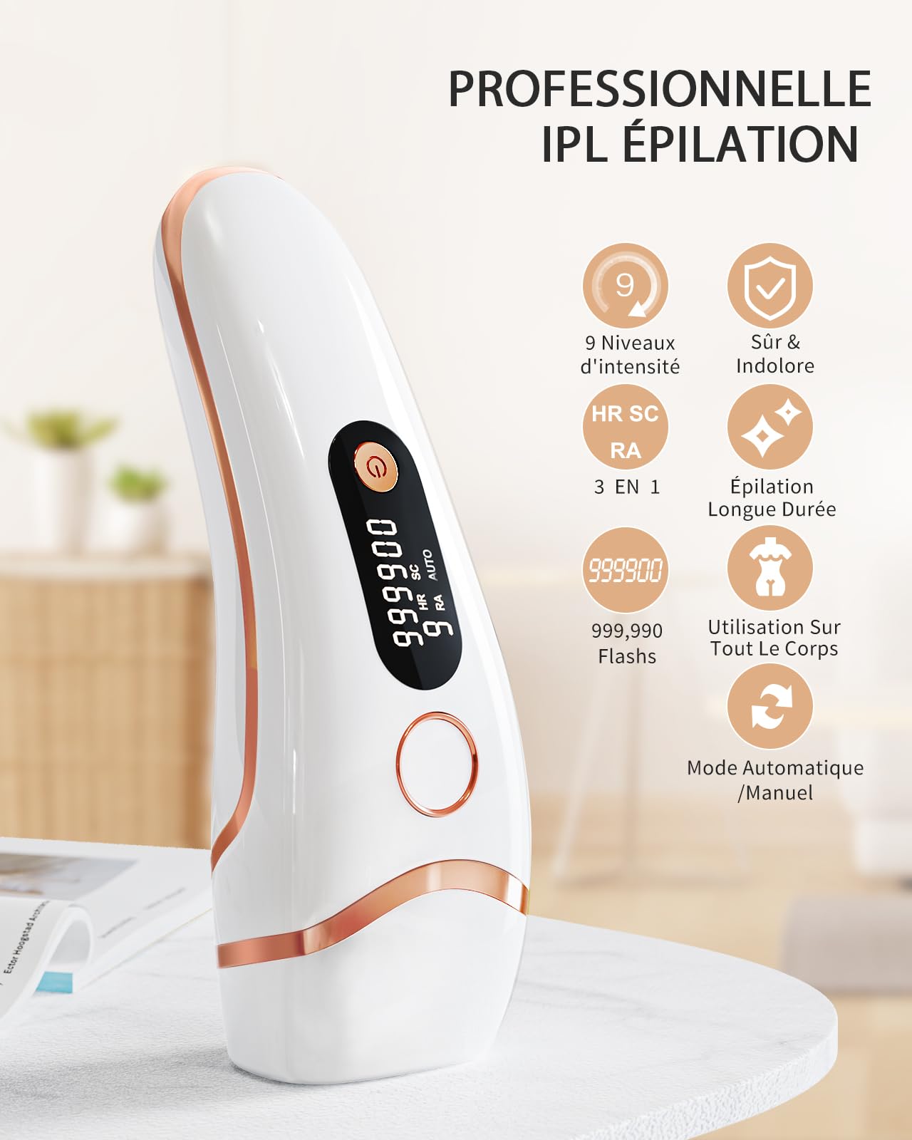 Haarlosy Épilateur Lumière Pulsée IPL 999,999 Flashs 3 en 1 2 Modes 9 Niveaux Énergie