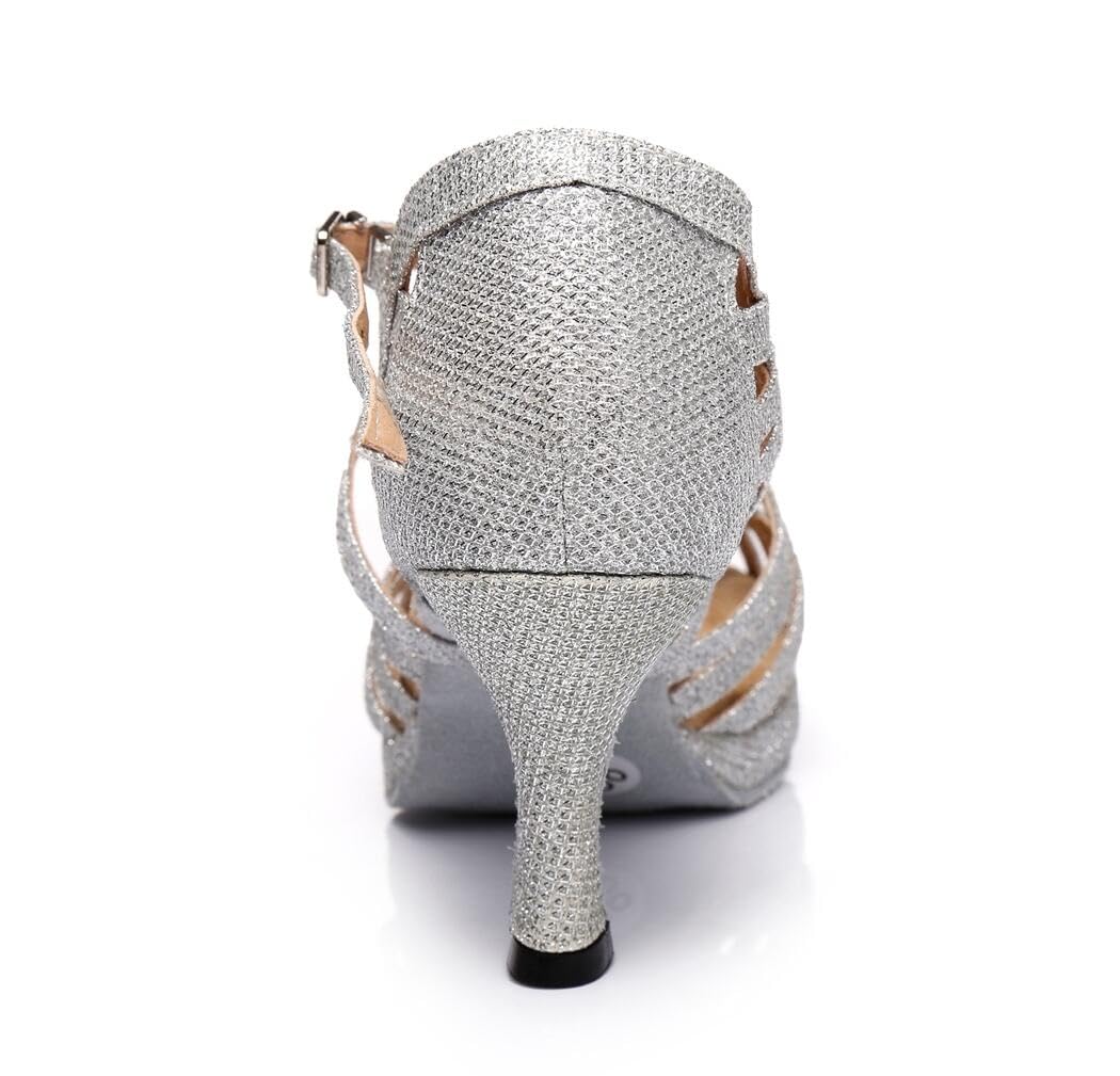 Scarpe da Donna con Punta Aperta e Cinturino Incrociato Plateau Sintetico per Salsa Tango Sandali