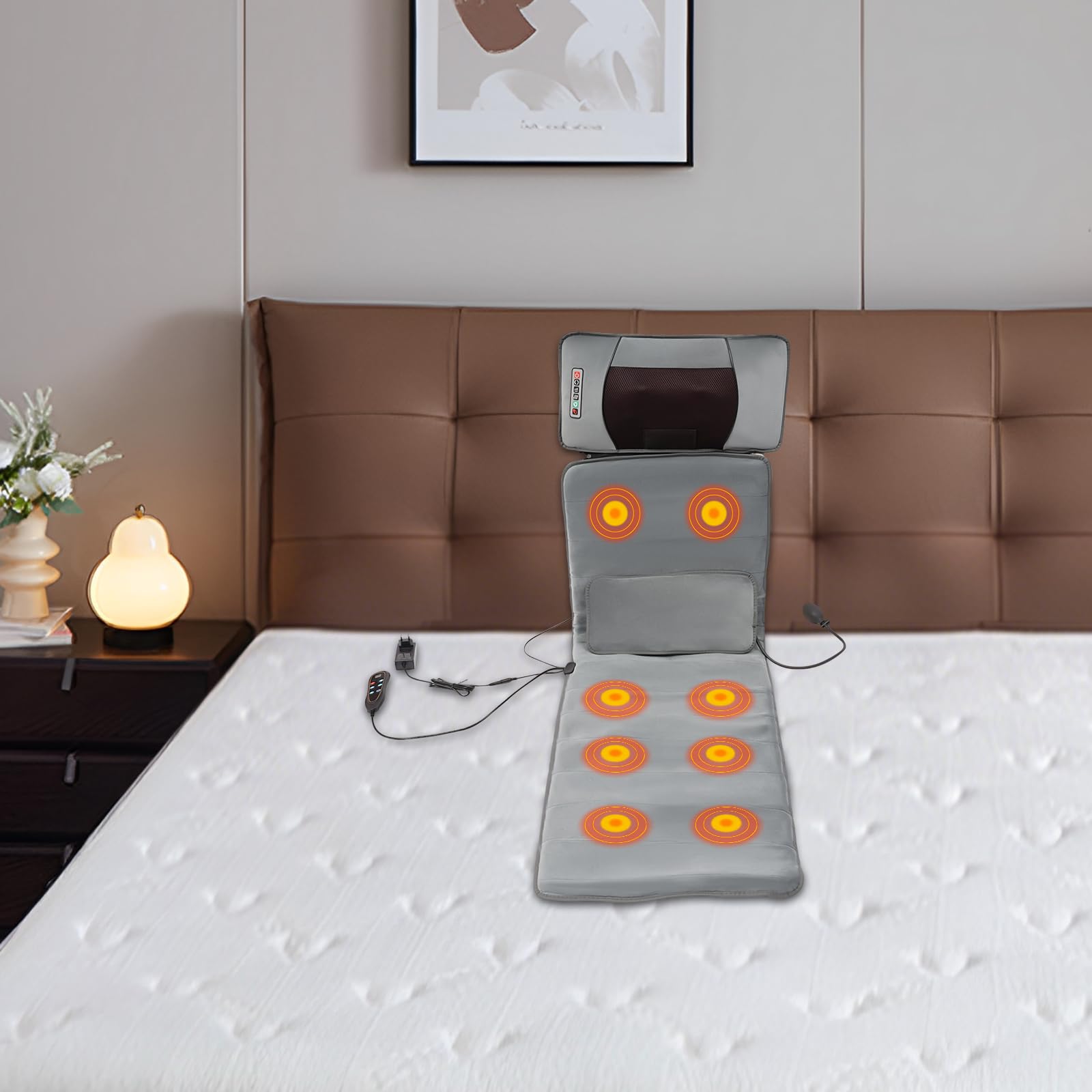 Massagematte | Massagematte Ganzkörpermassage | Massagekissen mit Heizung | 20 Massageköpfe & 10 Vibrationsmotoren | 9 Modi | Für Nacken, Rücken & Schultern | Inkl. Fernbedienung