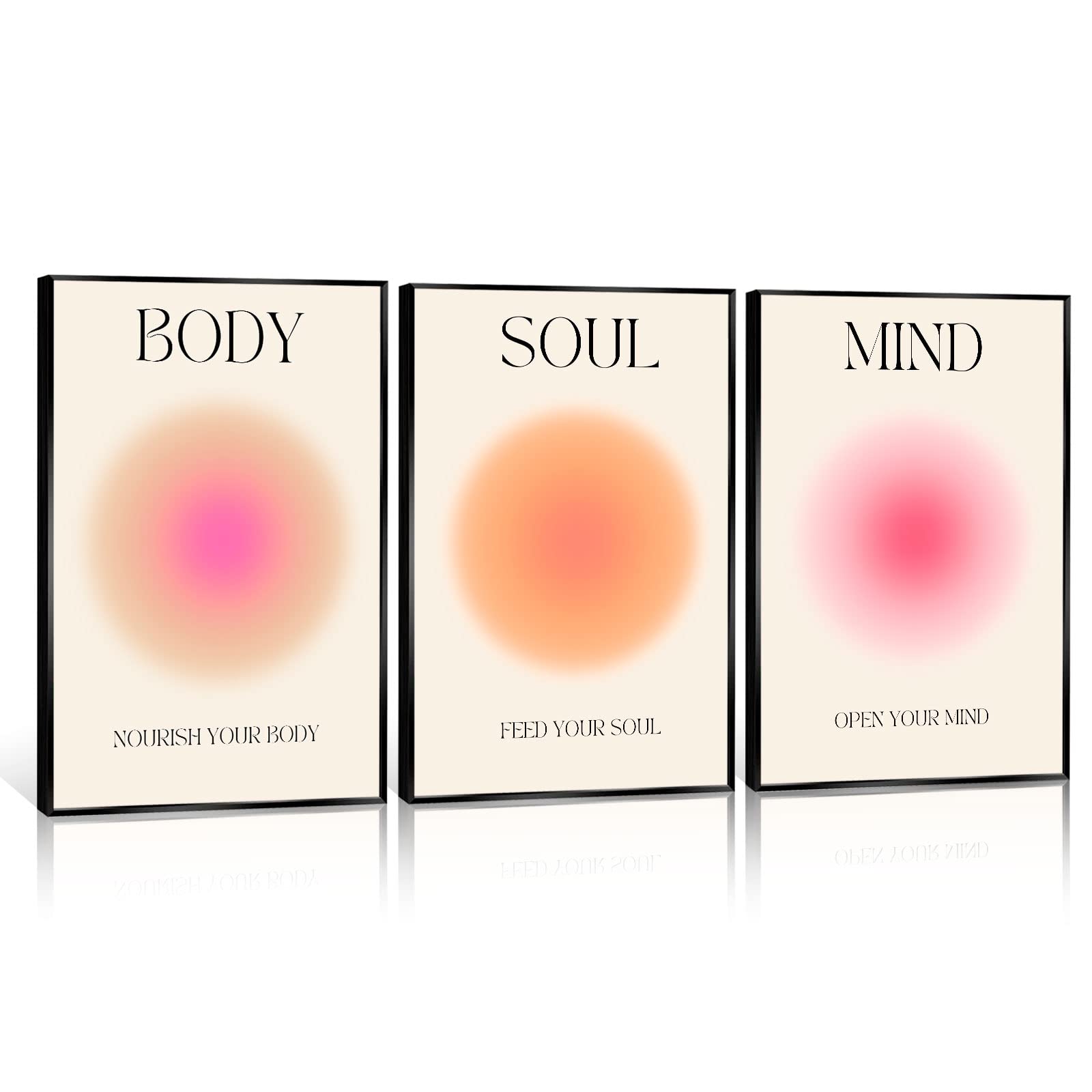 Black Aluminum Framed Art Positive Aura Aesthetic Posters 3 Piece Colorful Aura Gradient Canvas Wall Art Spiritual Soul Body Mind Quote Print Painting Danish Pastel Wall Decor for Yoga 12x16in