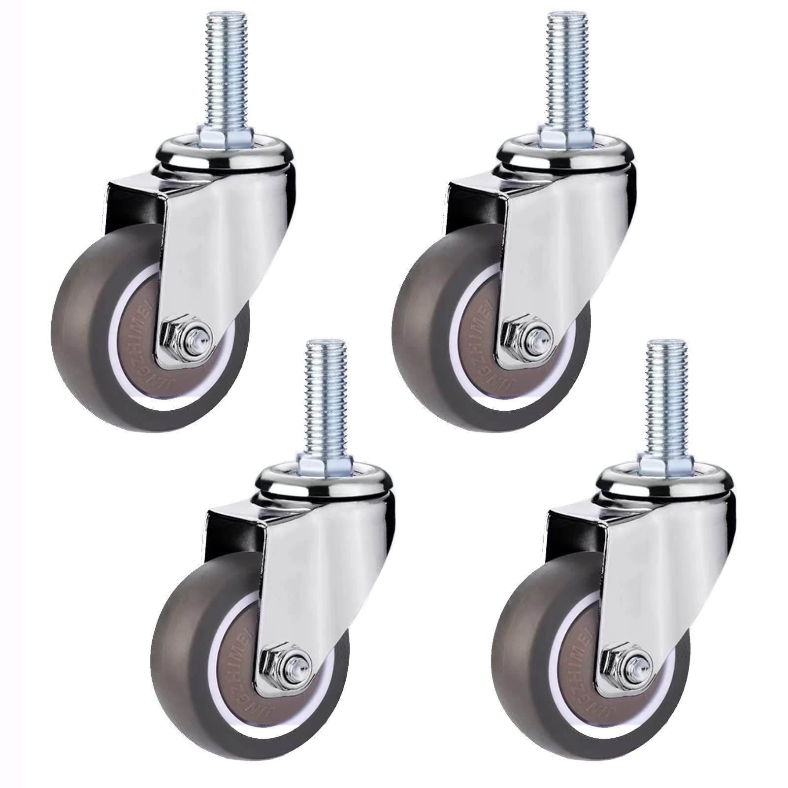 Ruedas giratorias con Eje roscado de 2,5", Ruedas giratorias Resistentes con Eje roscado M10 x 25 mm, Ruedas de Goma TPE para carros de Compra, carritos, Bancos de Trabajo, Muebles, Paquete