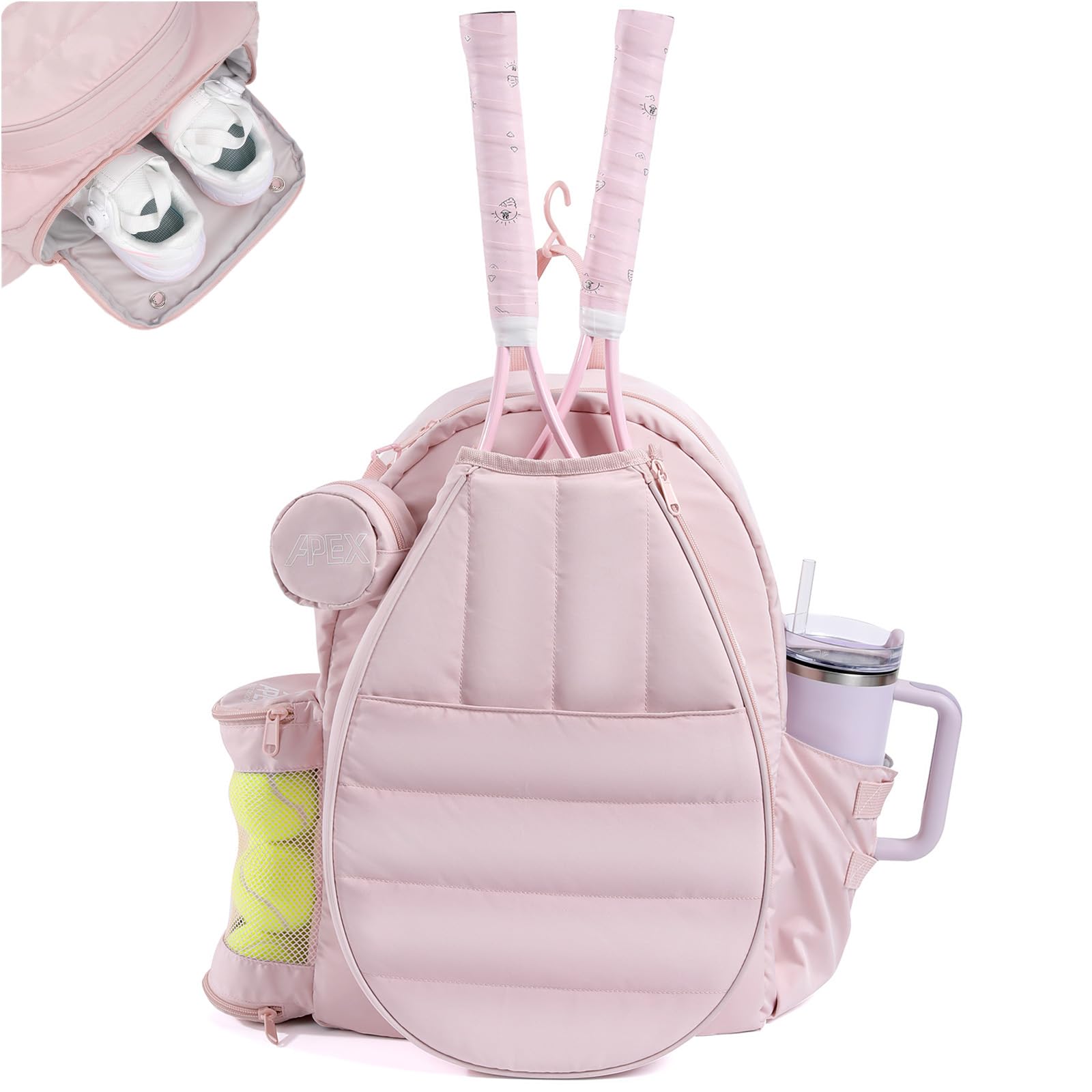 Tennis Bag for Women, Tennis Backpack for Men Holds 2 Rackets with Shoe Compartment, Wet Pocket, Coin Purse, Compatible with Pickleball, Tennis, Racketball