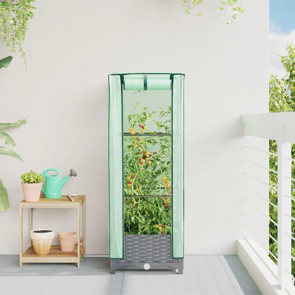 Letto Rialzato con Copertura Serra Effetto Rattan 40x40x123 cm per coltivazione di piante, fiori, erbe aromatiche in giardino, balcone o terrazzo con supporto in ferro e materiale resistente