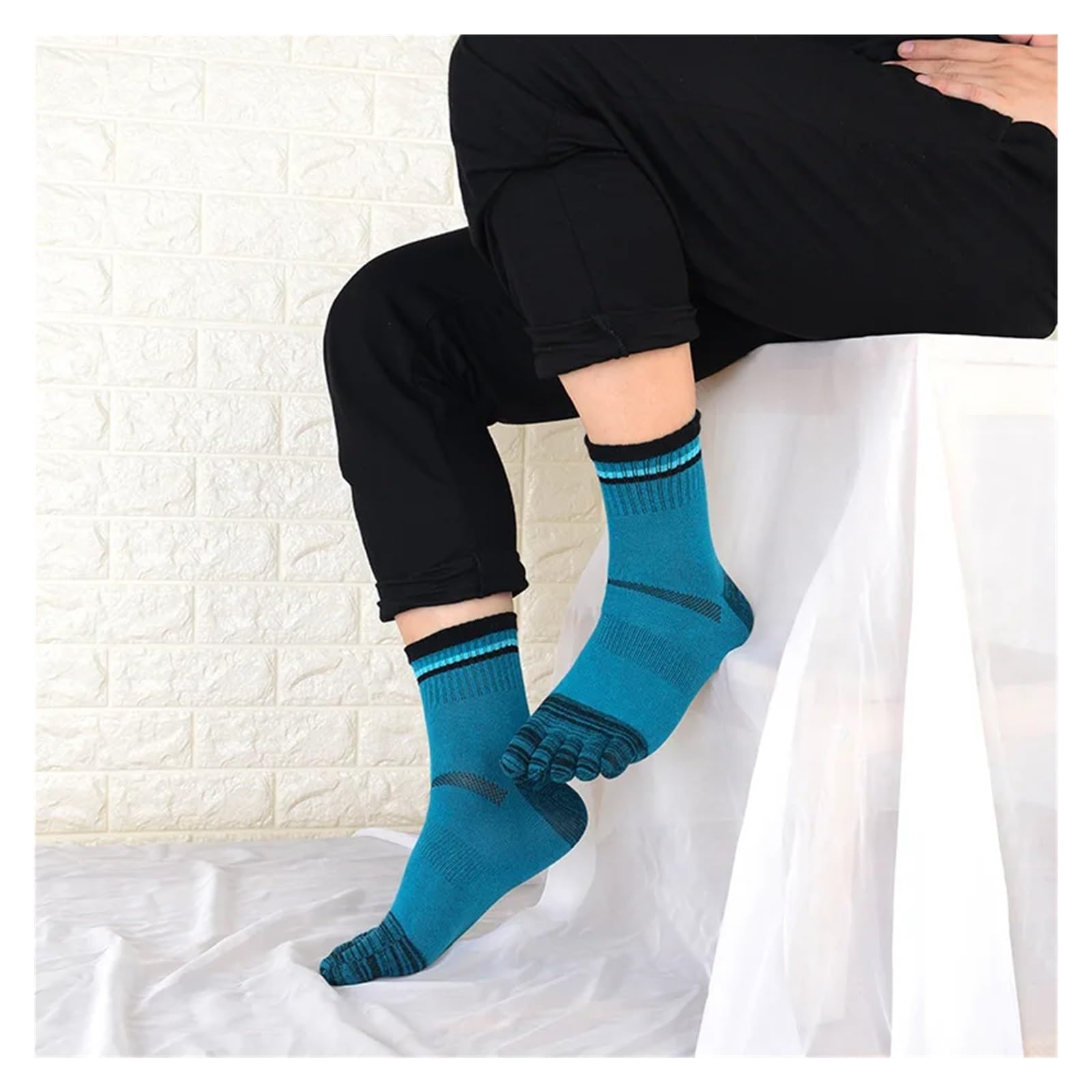 Zestaw skarpetek z palcami, Męskie bawełniane skarpetki w paski z palcami, 3 sztuki, wielokolorowe, EUR 39-44, US 6-10(Blue)