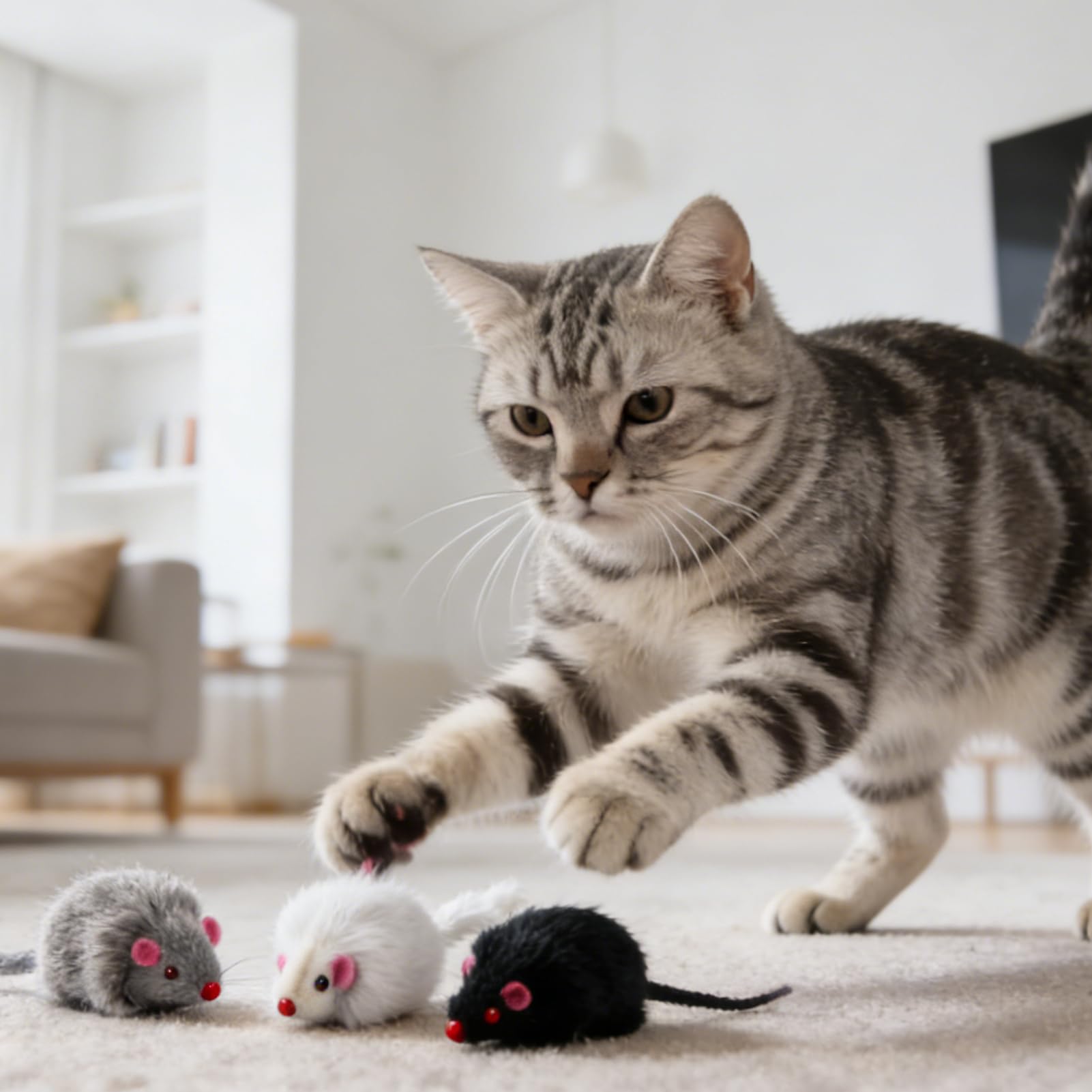 Juego de 10 ratones de juguete con piedra sonora empapada en hierba gatera, juguetes para gatos para todas las razas de gatos, los ingredientes son inofensivos. Paquete mixto de 10 unidades en tres