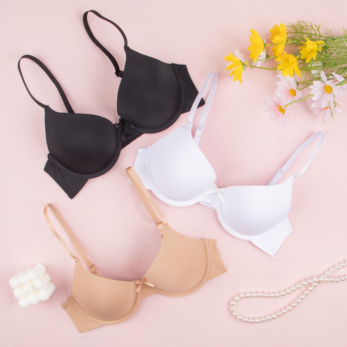 Reggiseno Donna Pacchetto di 3 Reggiseni A Fascia Copertura Completa del Comfort delle Donne, Cinghie Classiche Regolazione Sostegno Trucco Corpo Lingerie Sonno-bianco-85c