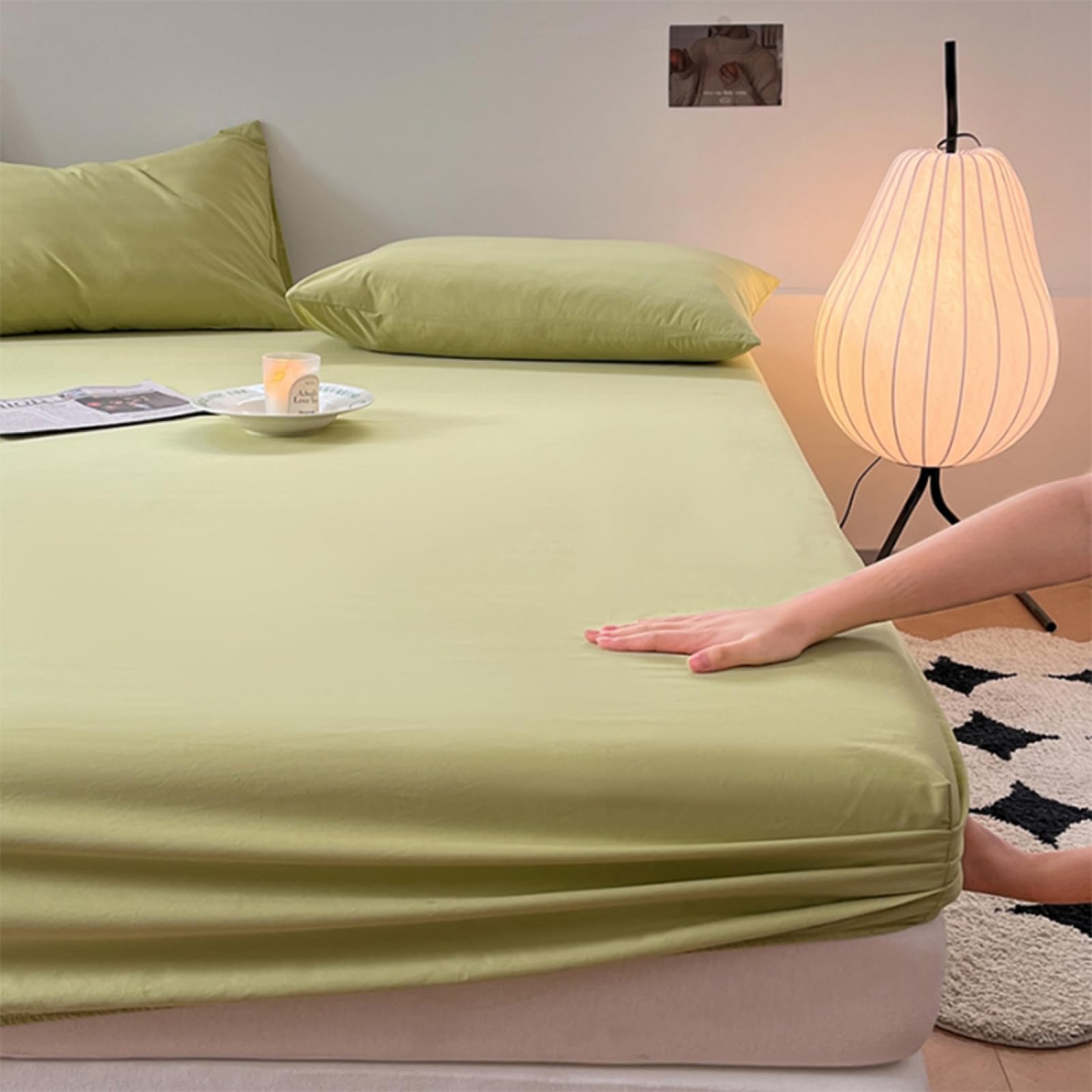 HAIBACotton Bed Sheets 180x200+25cm Luxury Bedding Finest 100% Cotton deep Fitted Sheets Double King Super King green