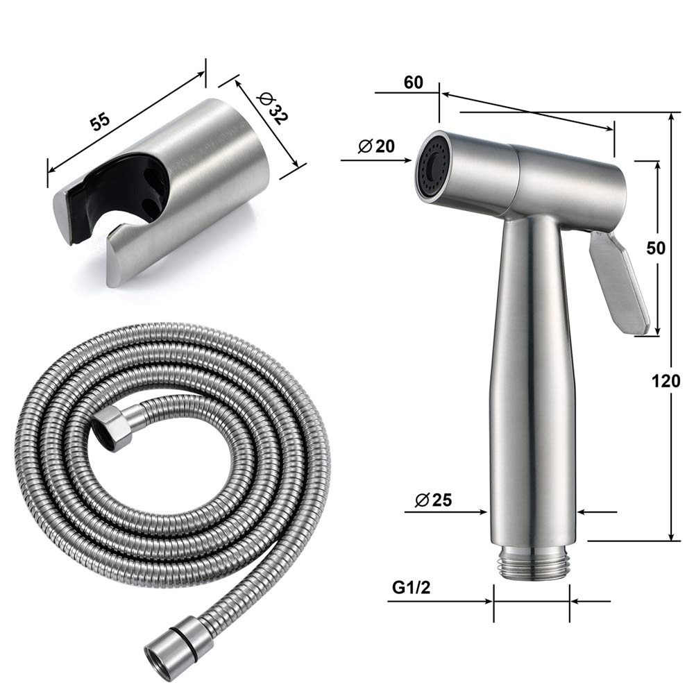Rubinetti per WC, Set di rubinetti in Acciaio Inox 304 Spazzolato, spruzzatore con Tubo Flessibile per Doccia da 1,5 m, Tipo B (Tipo D)