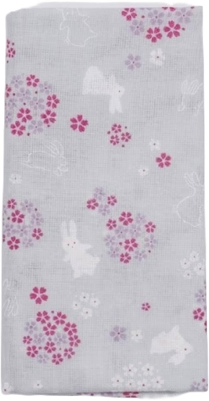 Neko Friend Rabbit And Cherry Blossom Pattern Gray Japanese Gauze Tenugui Towel – Made In Japan (1, Medium)