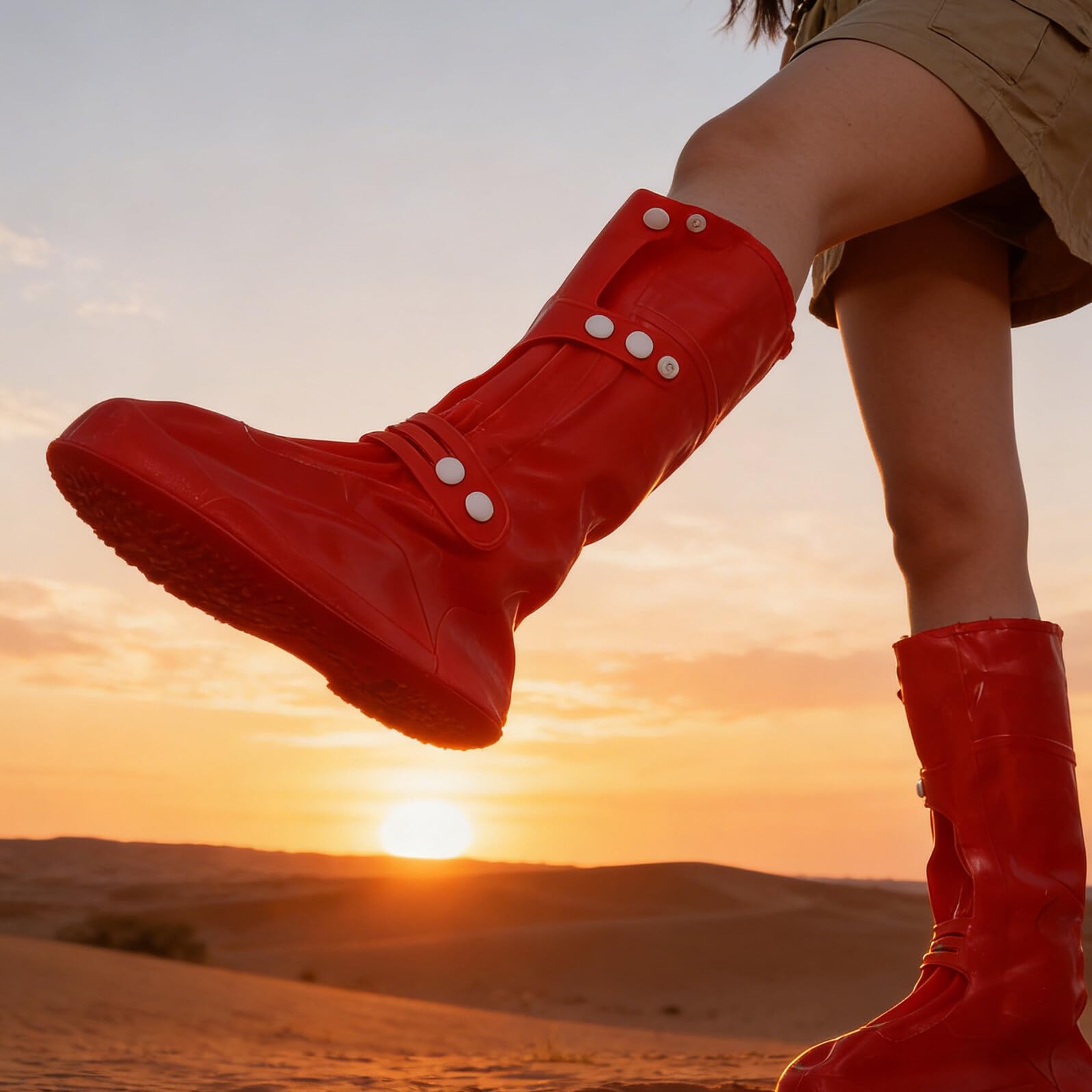 Alasum Guêtres de Randonnée Imperméables Anti-Sable Taille L 590 Grandes Longues Rouges, Couvre-Chaussures Robustes pour Randonnée et Protection Désert, Couvre-Pieds Antidérapants