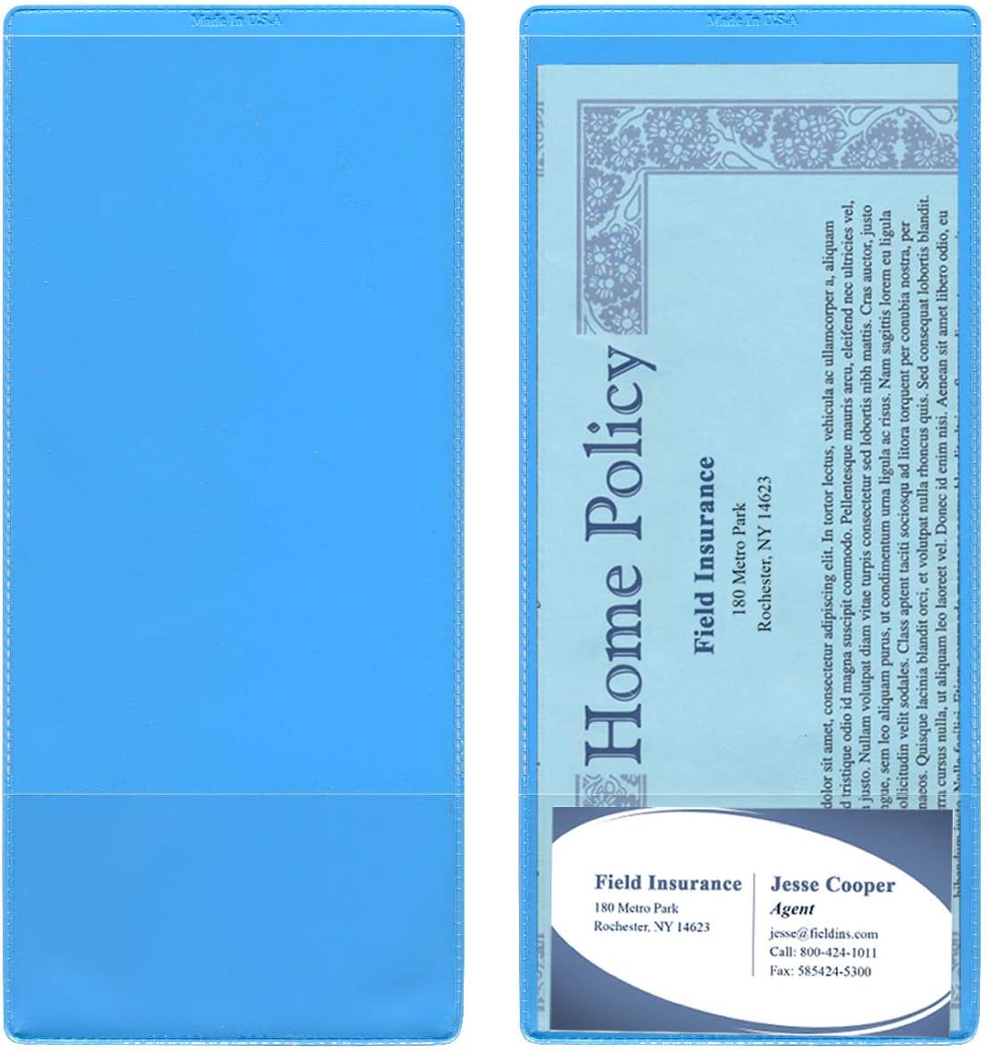 StoreSMART - Light Blue Plastic Policy Holders with Business Card Pocket - 25 Pack - INS30-LB-25