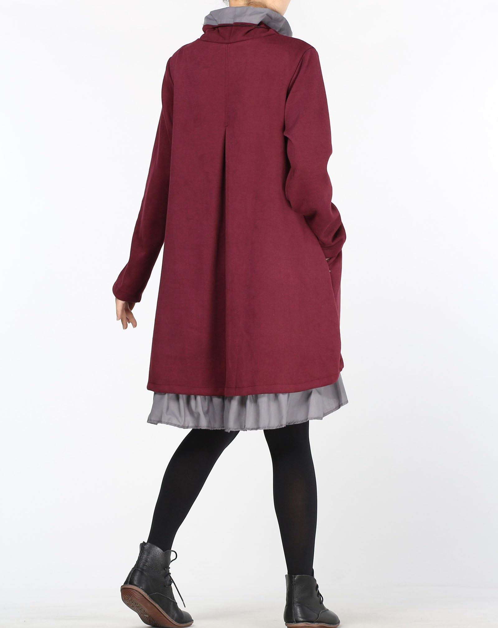 Minibee Abito da donna oversize a collo alto, a maniche lunghe, tunica top, abito svasato con tasche