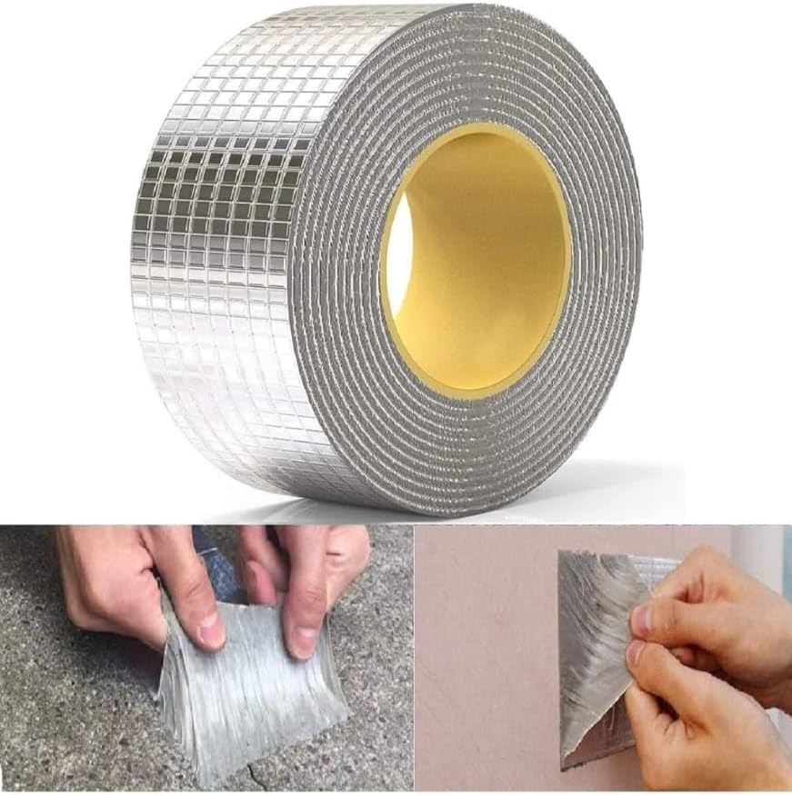Leakage Repair Waterproof Aluminium Rubber Tape, Hot & Cold Temperature Aluminium Foil Tape, Perfect for Sealing Water Leakage (50MM x 5 METER, Silver, 1 PACK)