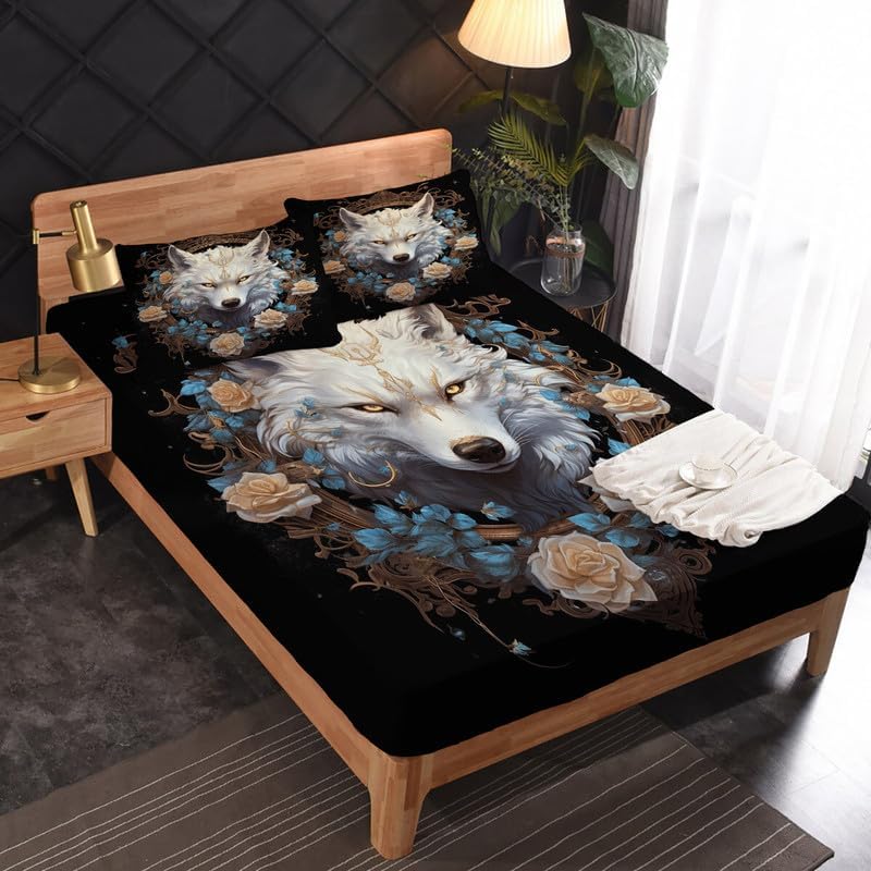 Miniatura 9 de Sábanas de lobo tamaño Queen  Sábanas de cama de lobos, microfibra suave y bolsillo profundo, sábanas y fundas de almohada estampadas sin arrugas, 4